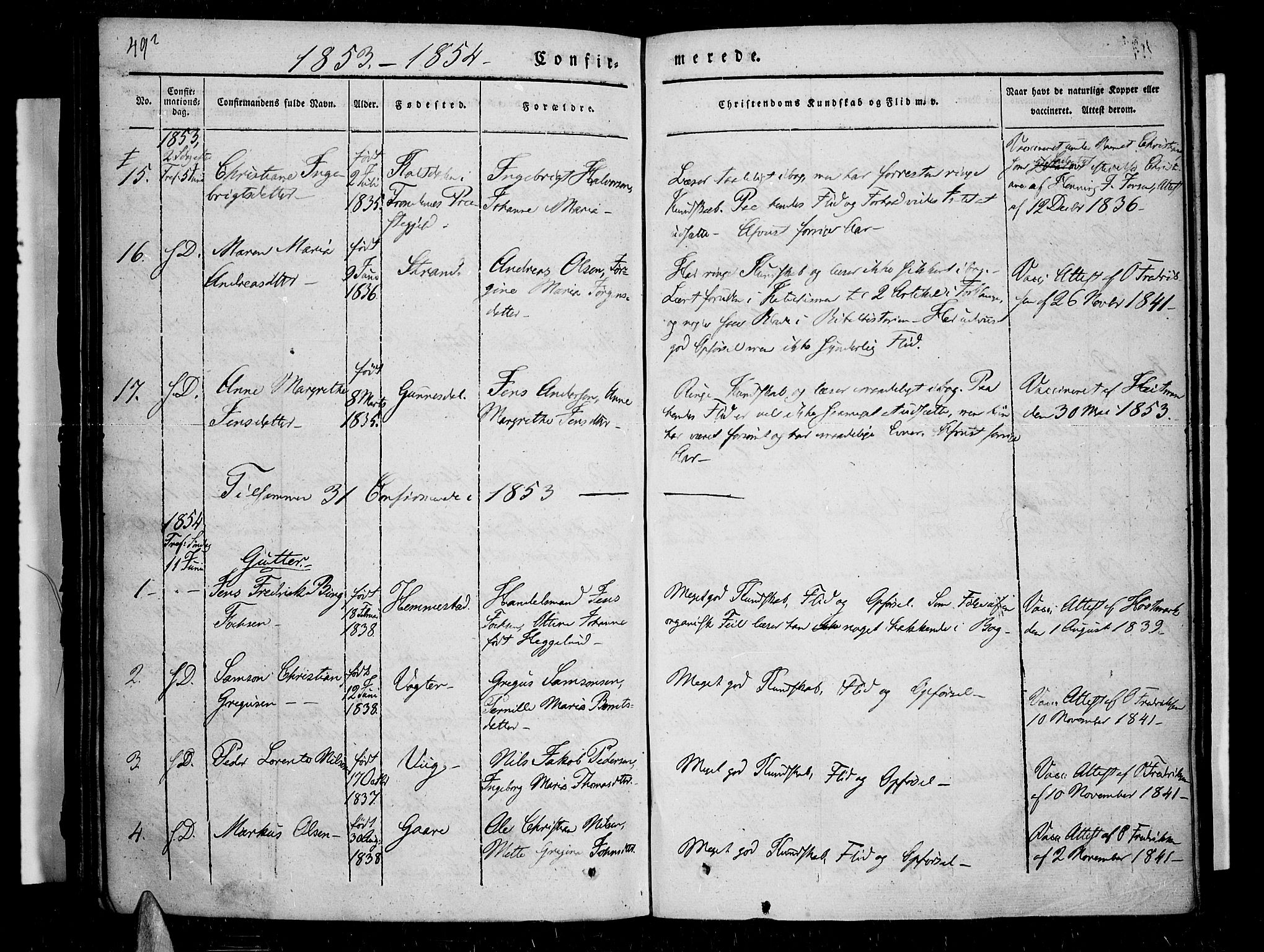 Kvæfjord sokneprestkontor, SATØ/S-1323/G/Ga/Gaa/L0003kirke: Parish register (official) no. 3, 1830-1857, p. 492