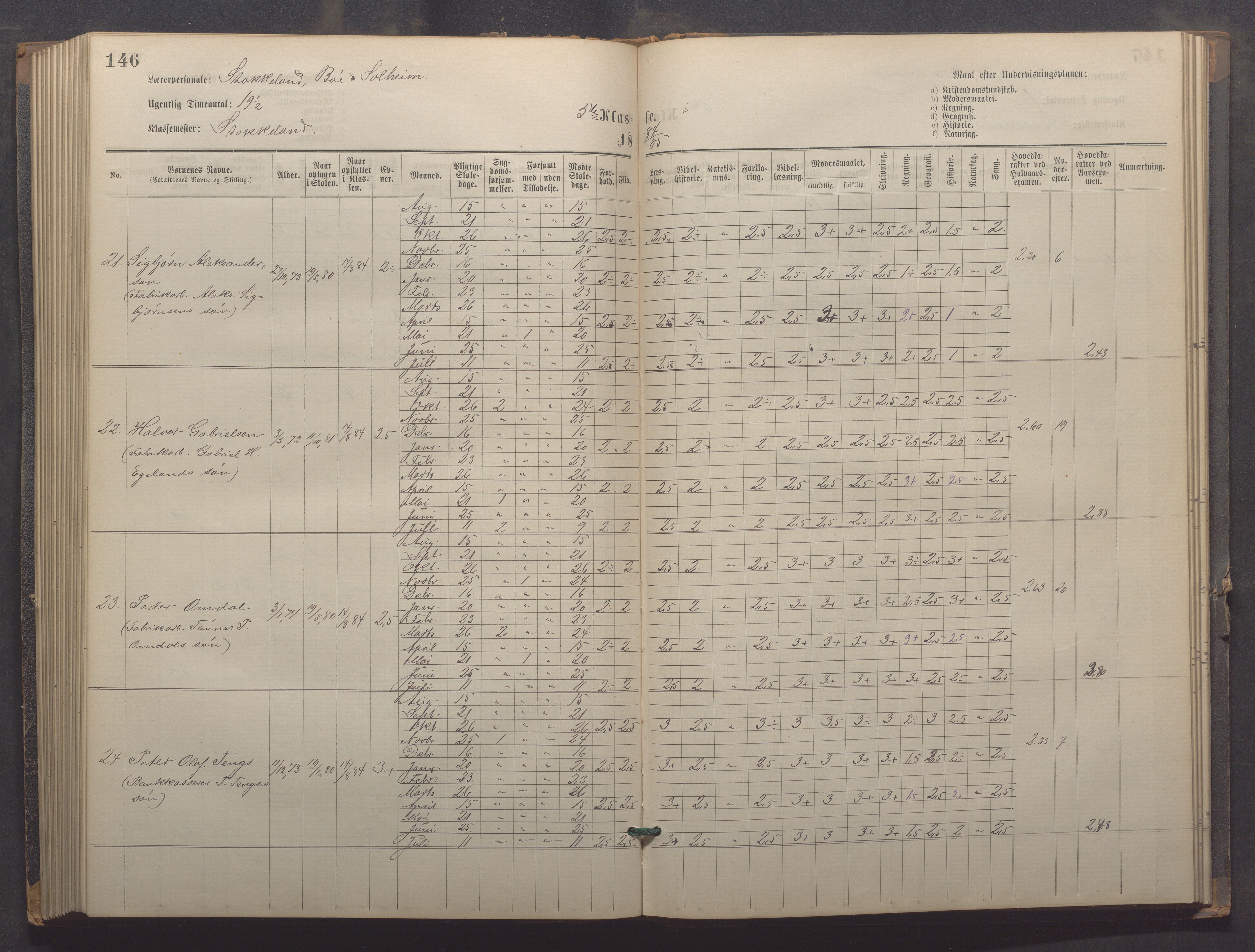 Egersund kommune (Ladested) - Egersund almueskole/folkeskole, IKAR/K-100521/H/L0021: Skoleprotokoll - Almueskolen, 7. klasse, 1878-1886, p. 146