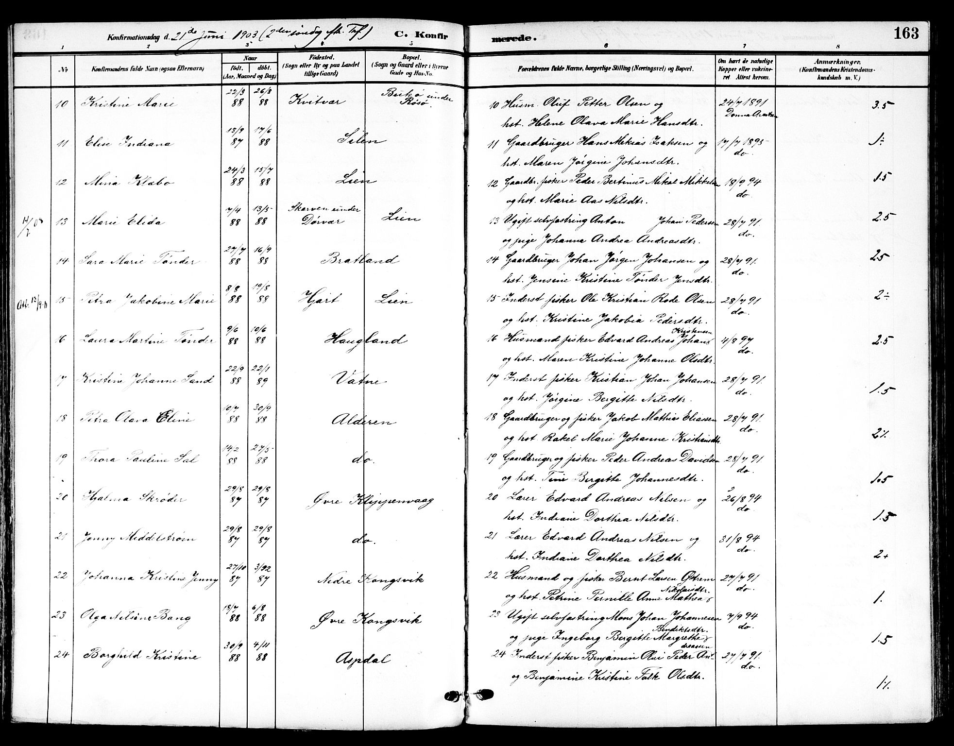 Ministerialprotokoller, klokkerbøker og fødselsregistre - Nordland, AV/SAT-A-1459/839/L0569: Parish register (official) no. 839A06, 1903-1922, p. 163