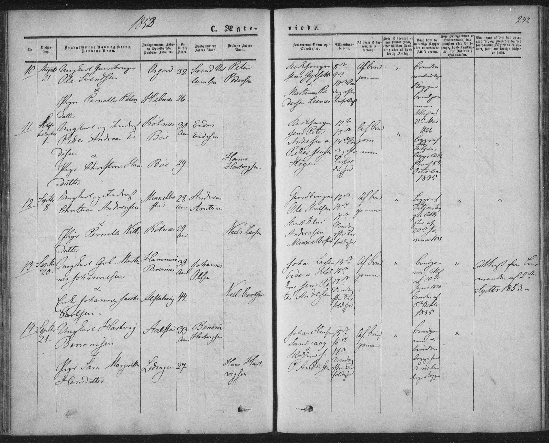 Ministerialprotokoller, klokkerbøker og fødselsregistre - Nordland, AV/SAT-A-1459/855/L0800: Parish register (official) no. 855A08, 1852-1864, p. 242