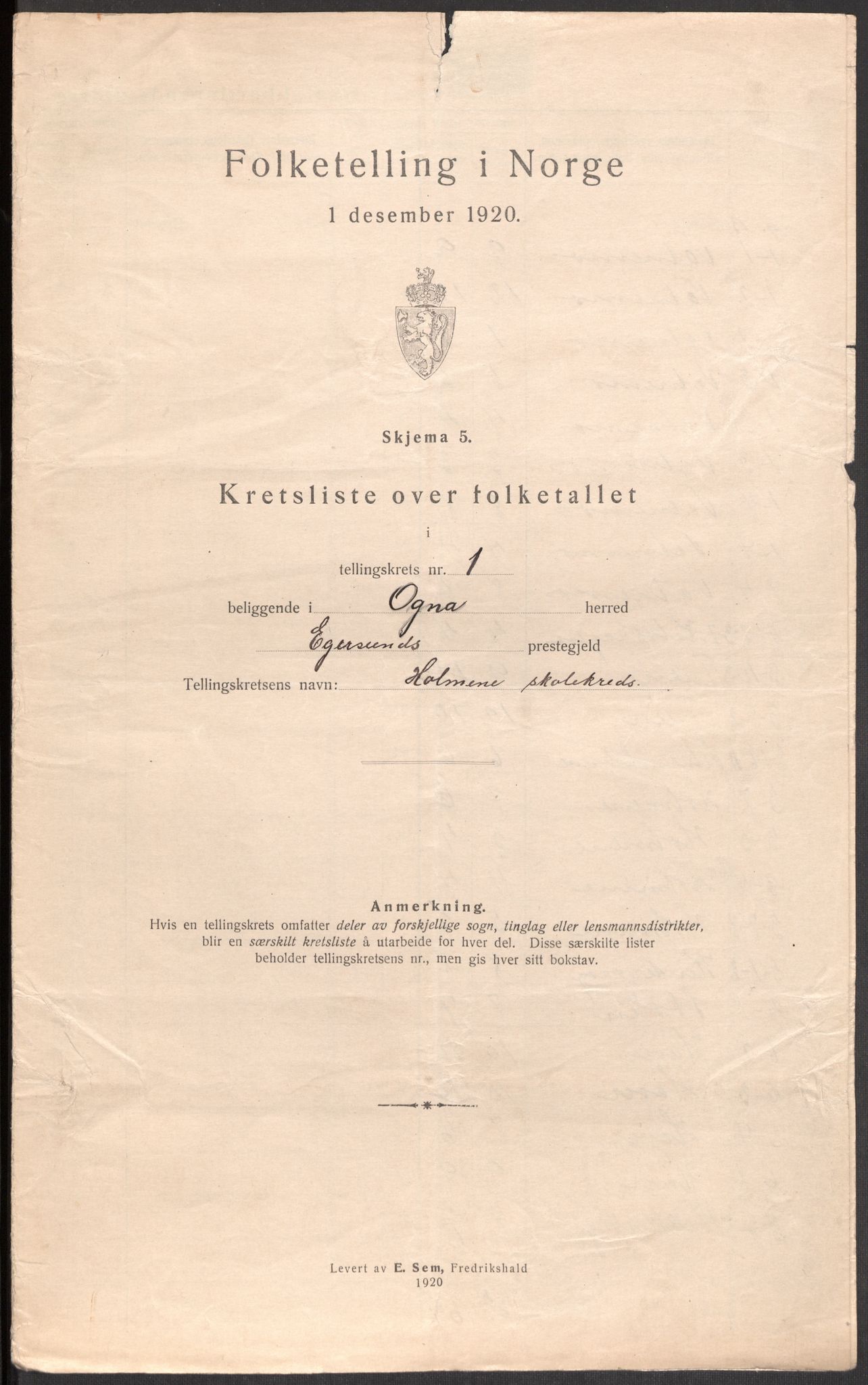 SAST, 1920 census for Ogna, 1920, p. 10