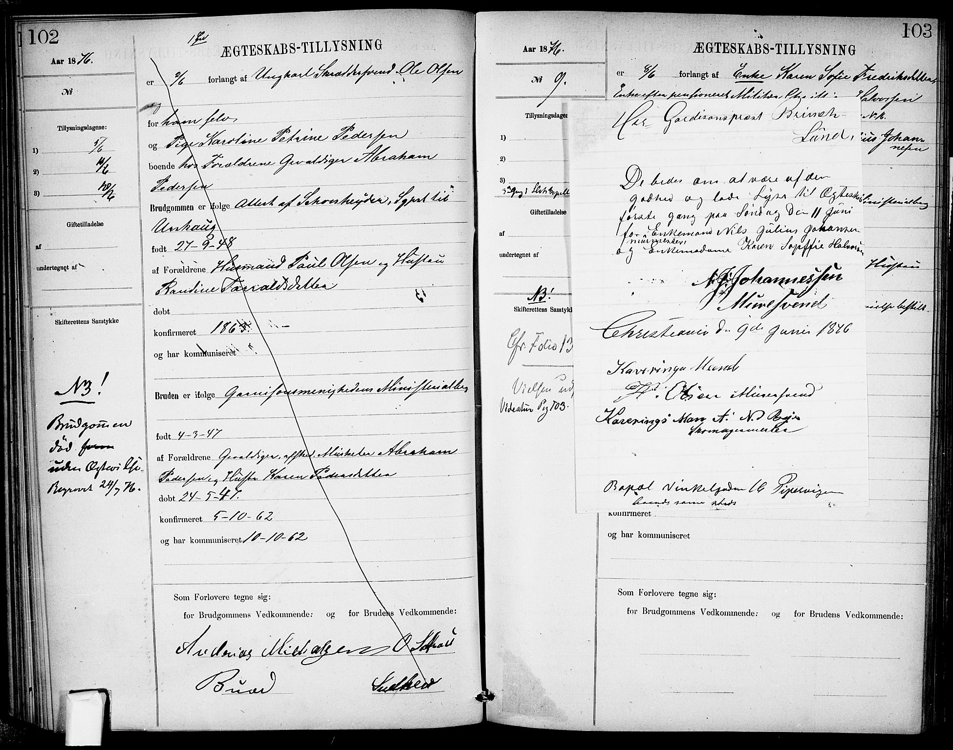 Garnisonsmenigheten Kirkebøker, SAO/A-10846/H/Ha/L0007: Banns register no. I 7, 1872-1893, p. 102-103