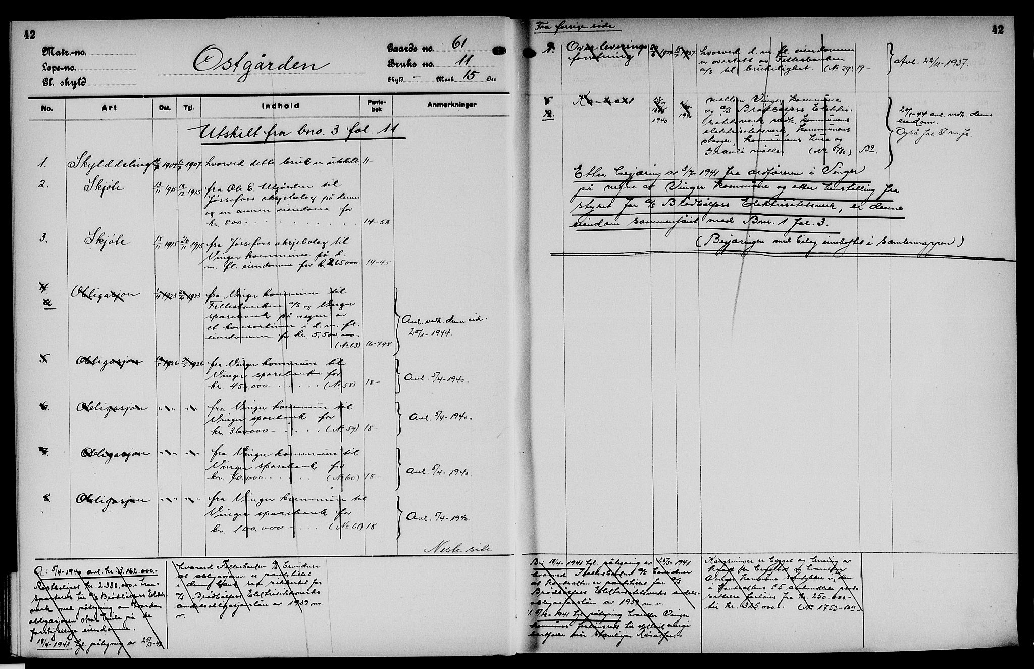 Vinger og Odal sorenskriveri, SAH/TING-022/H/Ha/Hac/Hacc/L0010: Mortgage register no. 3.10, 1923, p. 42