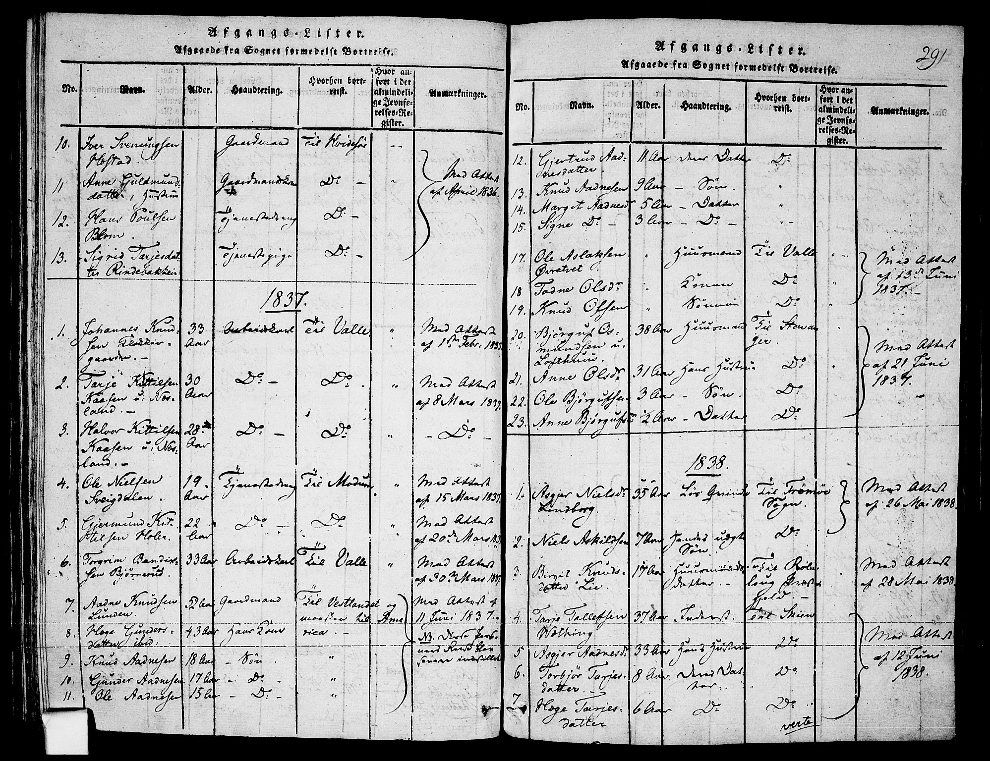 Fyresdal kirkebøker, SAKO/A-263/F/Fa/L0003: Parish register (official) no. I 3, 1815-1840, p. 291