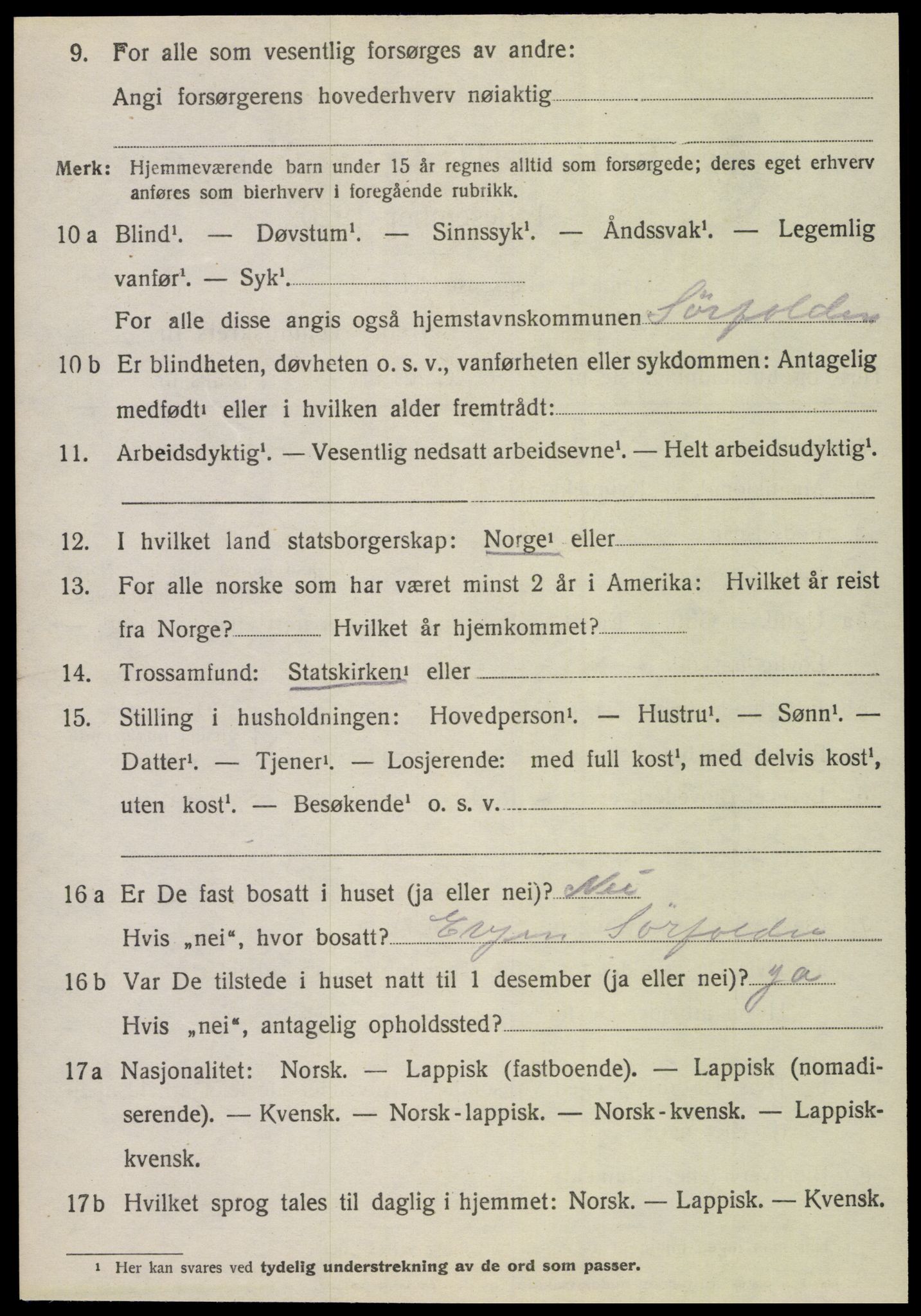 SAT, 1920 census for Fauske, 1920, p. 6065