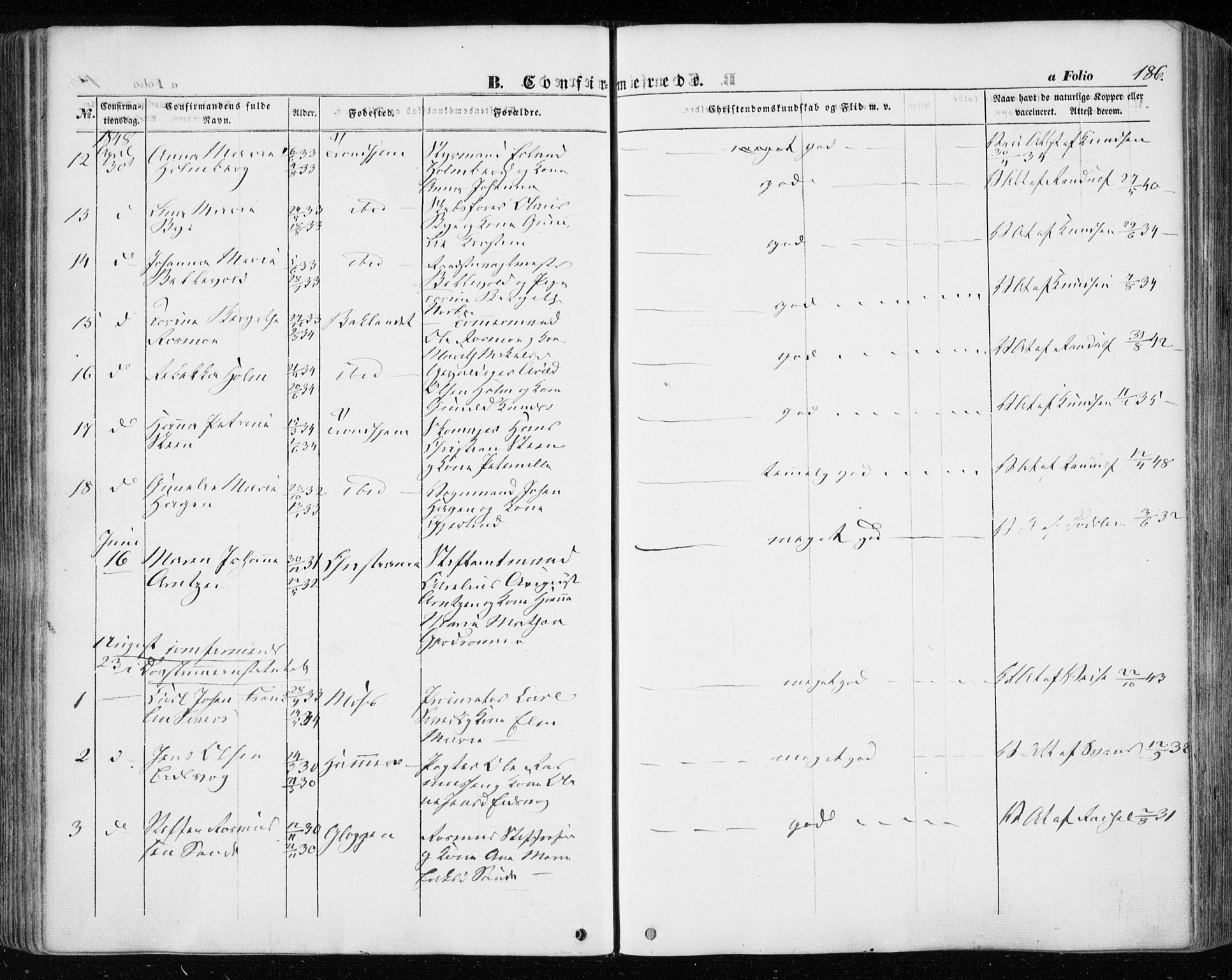 Ministerialprotokoller, klokkerbøker og fødselsregistre - Sør-Trøndelag, AV/SAT-A-1456/601/L0051: Parish register (official) no. 601A19, 1848-1857, p. 186