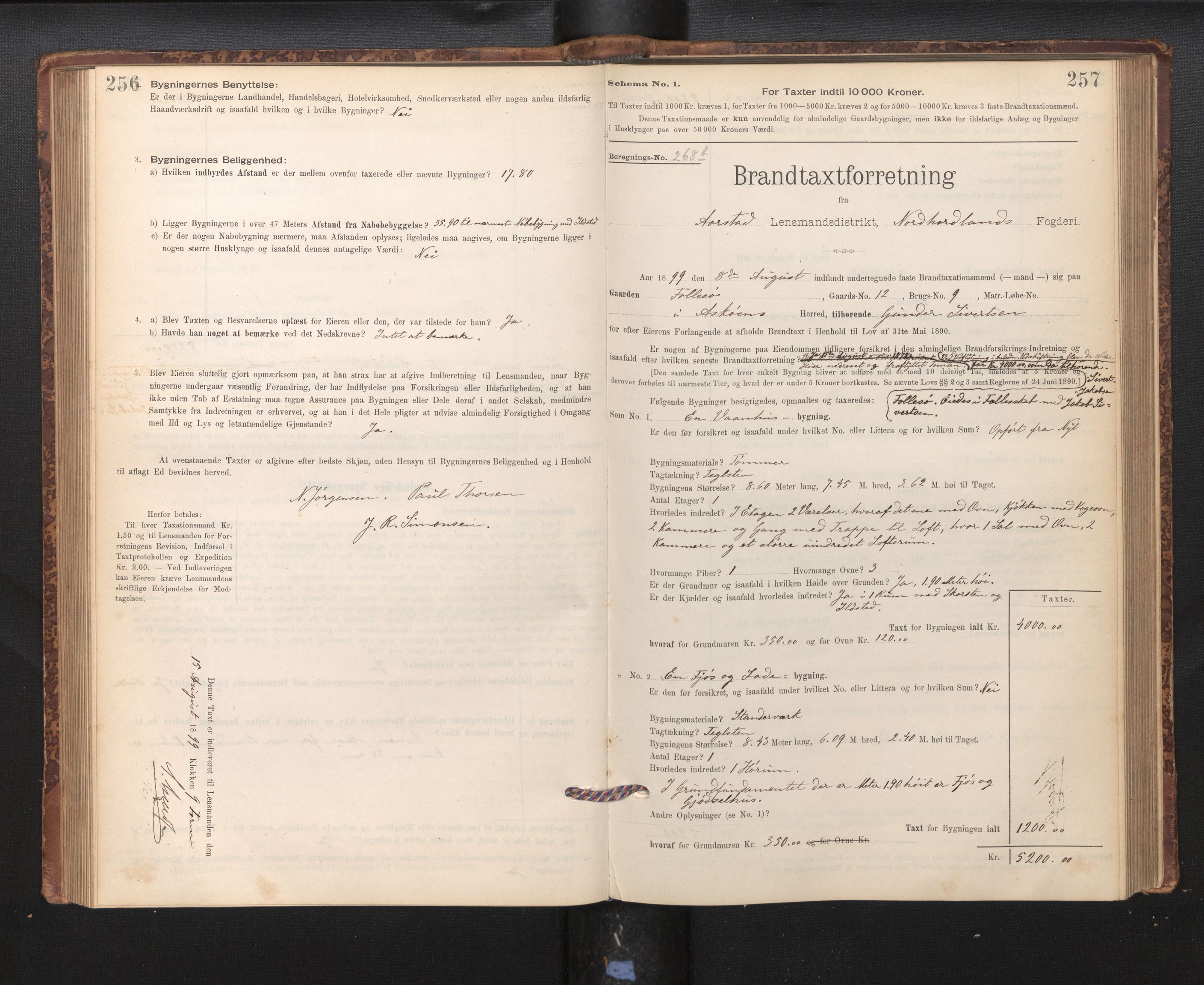 Lensmannen i Årstad, AV/SAB-A-36201/0012/L0011: Branntakstprotokoll,skjematakst, 1895-1901, p. 256-257