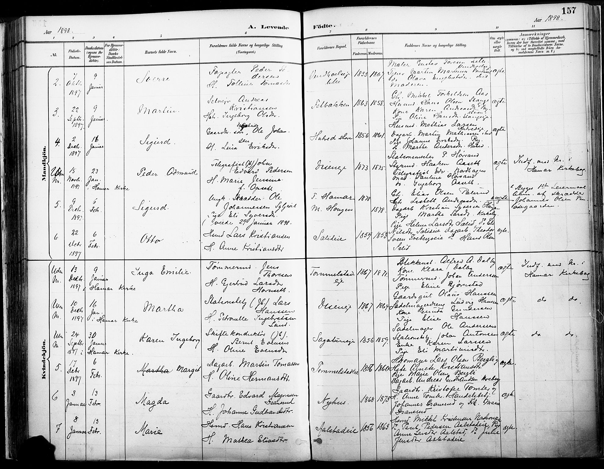 Vang prestekontor, Hedmark, SAH/PREST-008/H/Ha/Haa/L0019A: Parish register (official) no. 19, 1886-1900, p. 157