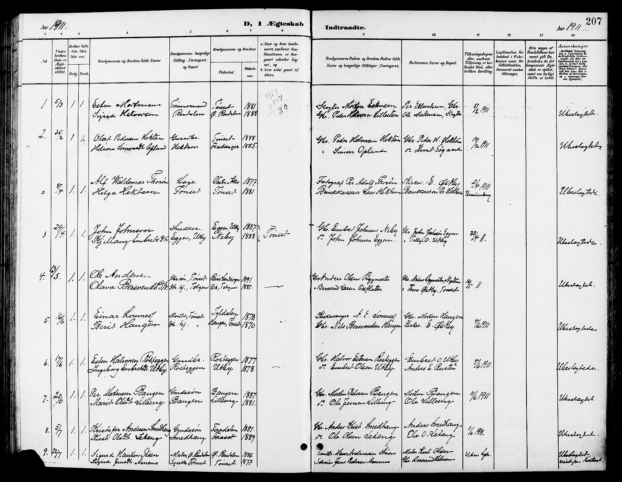 Tynset prestekontor, AV/SAH-PREST-058/H/Ha/Hab/L0009: Parish register (copy) no. 9, 1900-1914, p. 207