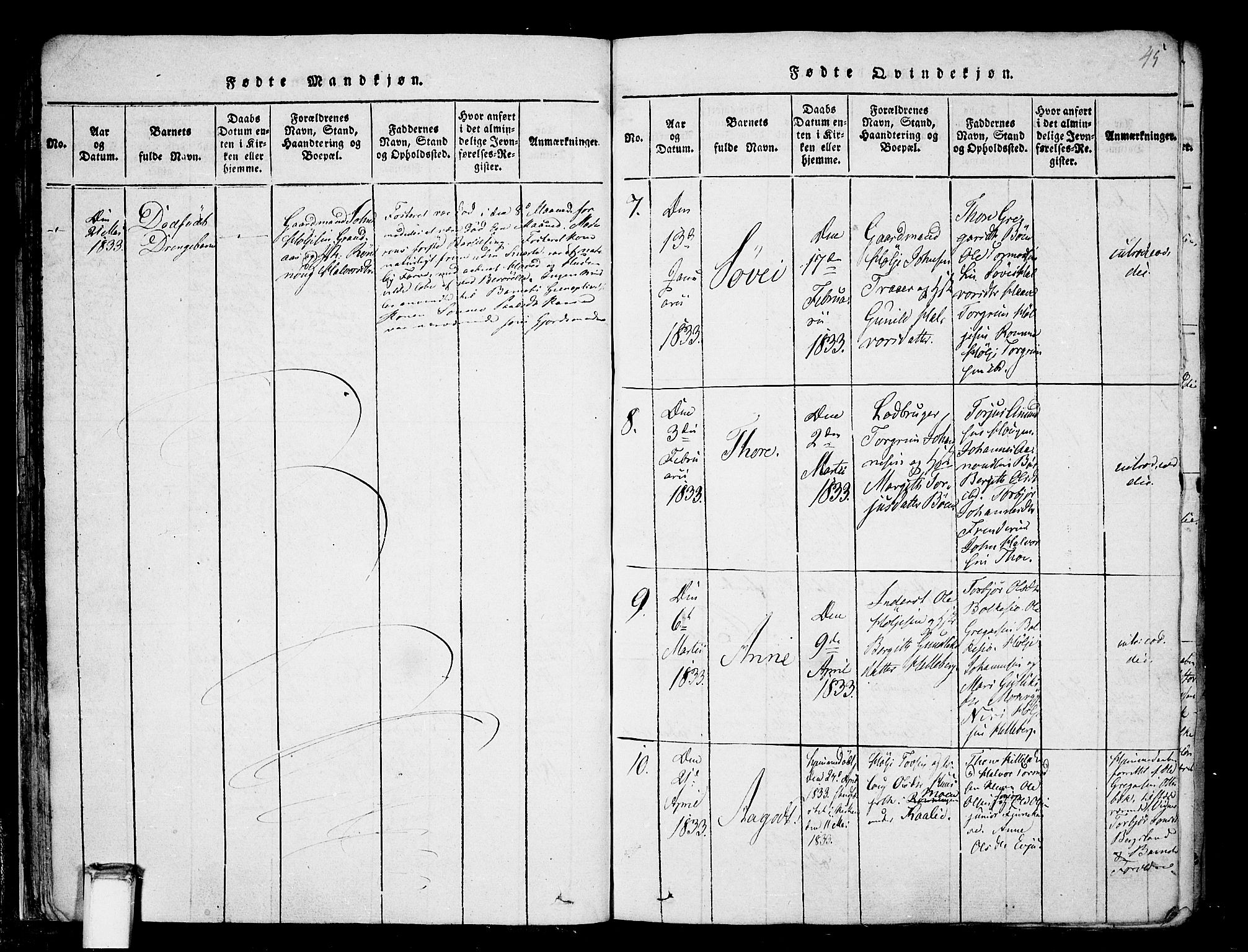 Gransherad kirkebøker, AV/SAKO-A-267/F/Fa/L0001: Parish register (official) no. I 1, 1815-1843, p. 45
