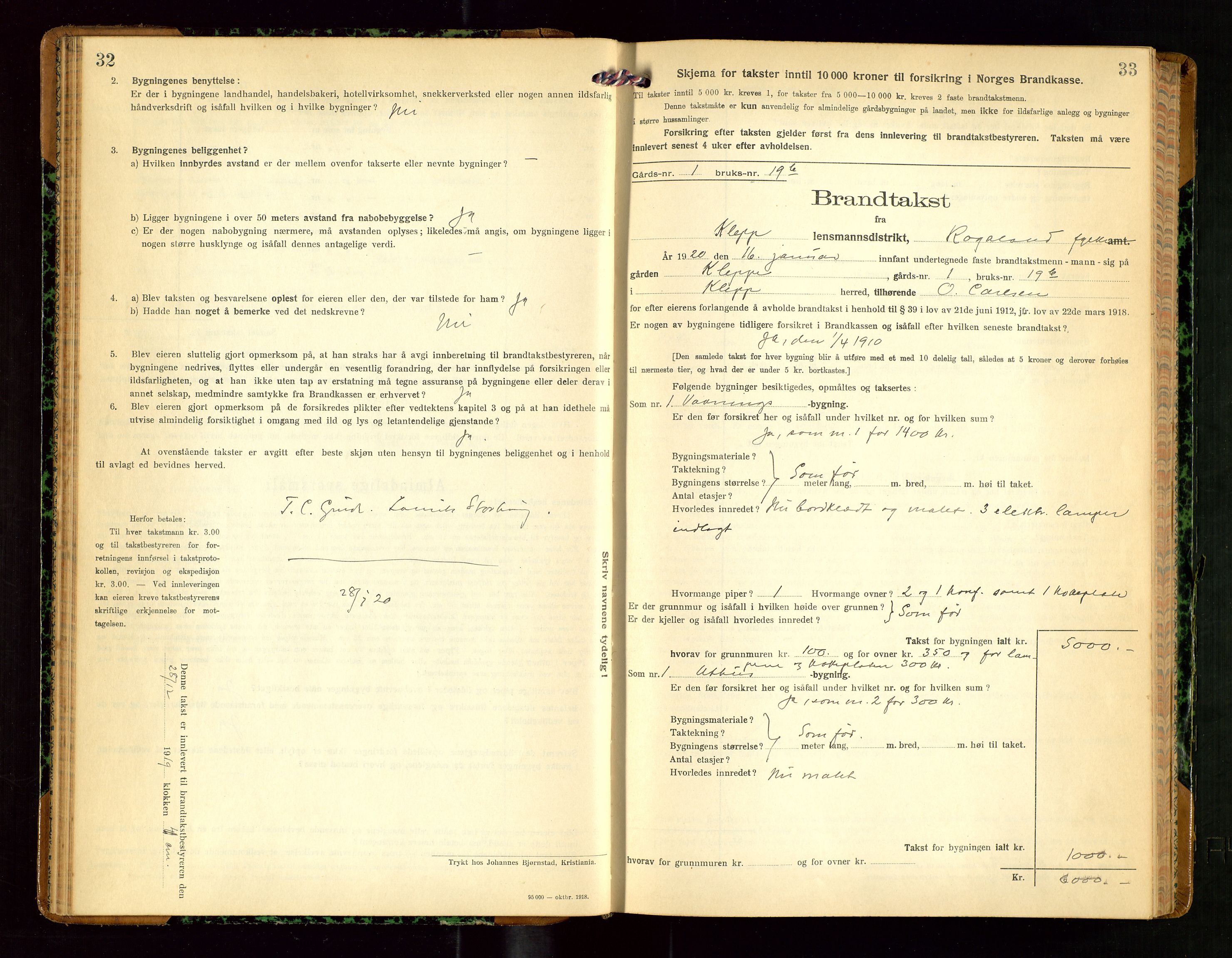 Klepp lensmannskontor, AV/SAST-A-100163/Goc/L0010: "Brandtakstprotokoll" m/register, 1919-1924, p. 32-33