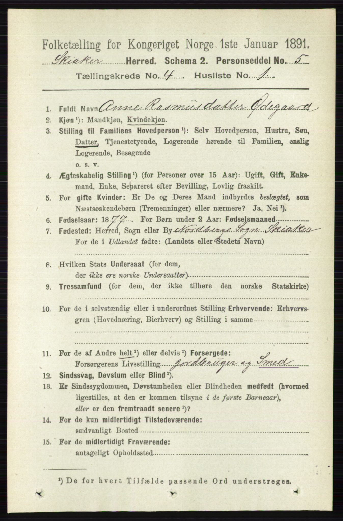 RA, 1891 census for 0513 Skjåk, 1891, p. 1343