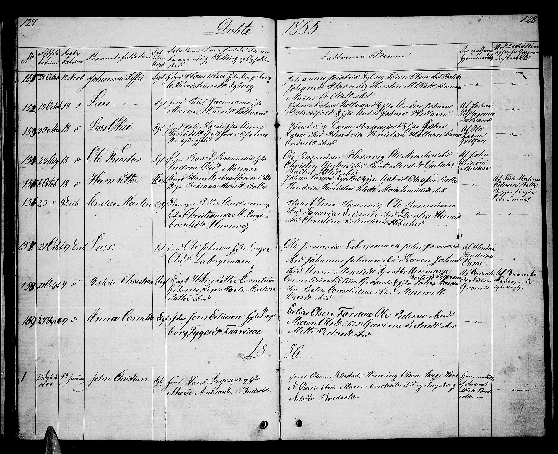 Ibestad sokneprestembete, SATØ/S-0077/H/Ha/Hab/L0004klokker: Parish register (copy) no. 4, 1852-1860, p. 127-128