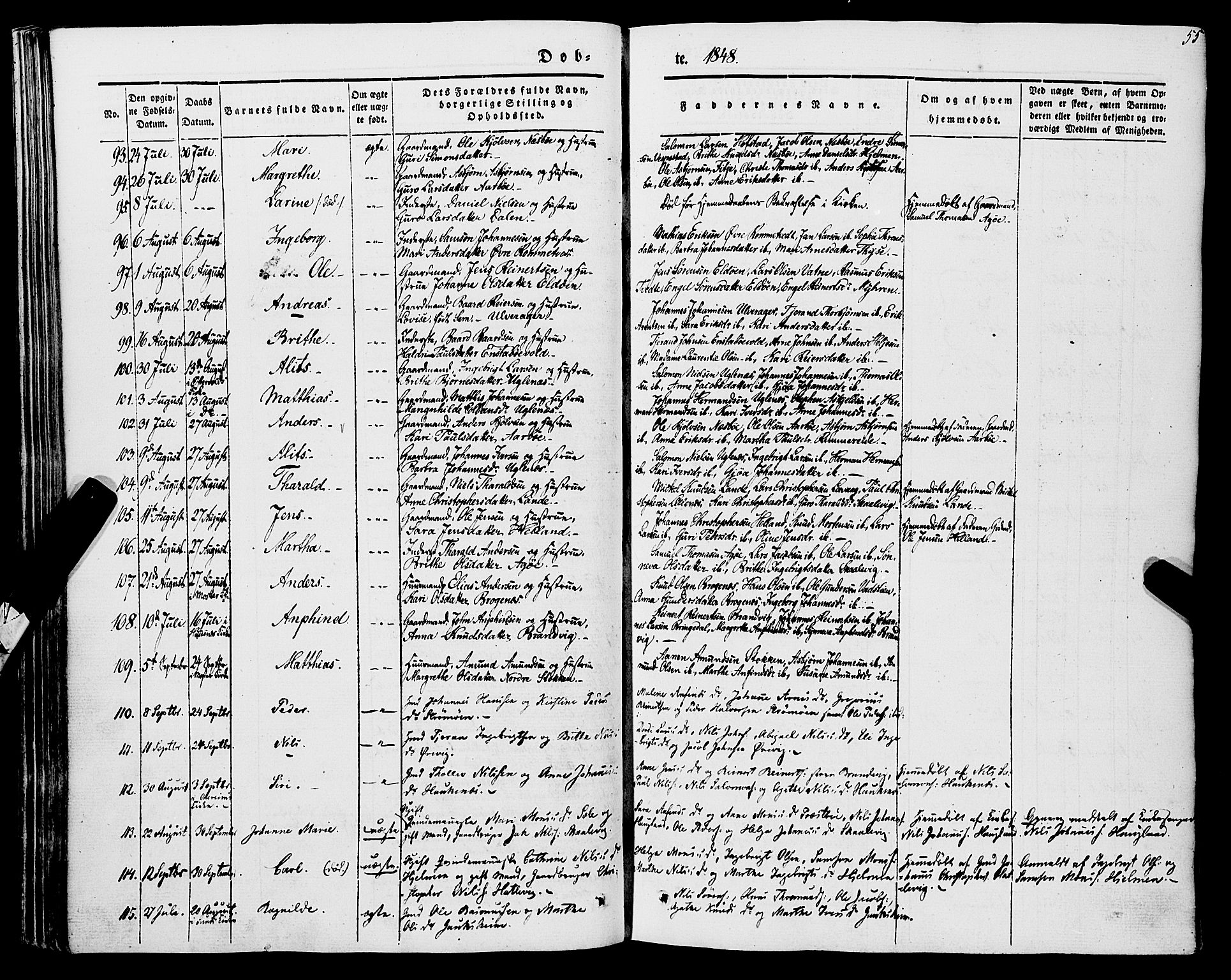 Stord sokneprestembete, SAB/A-78201/H/Haa: Parish register (official) no. A 7, 1841-1861, p. 55
