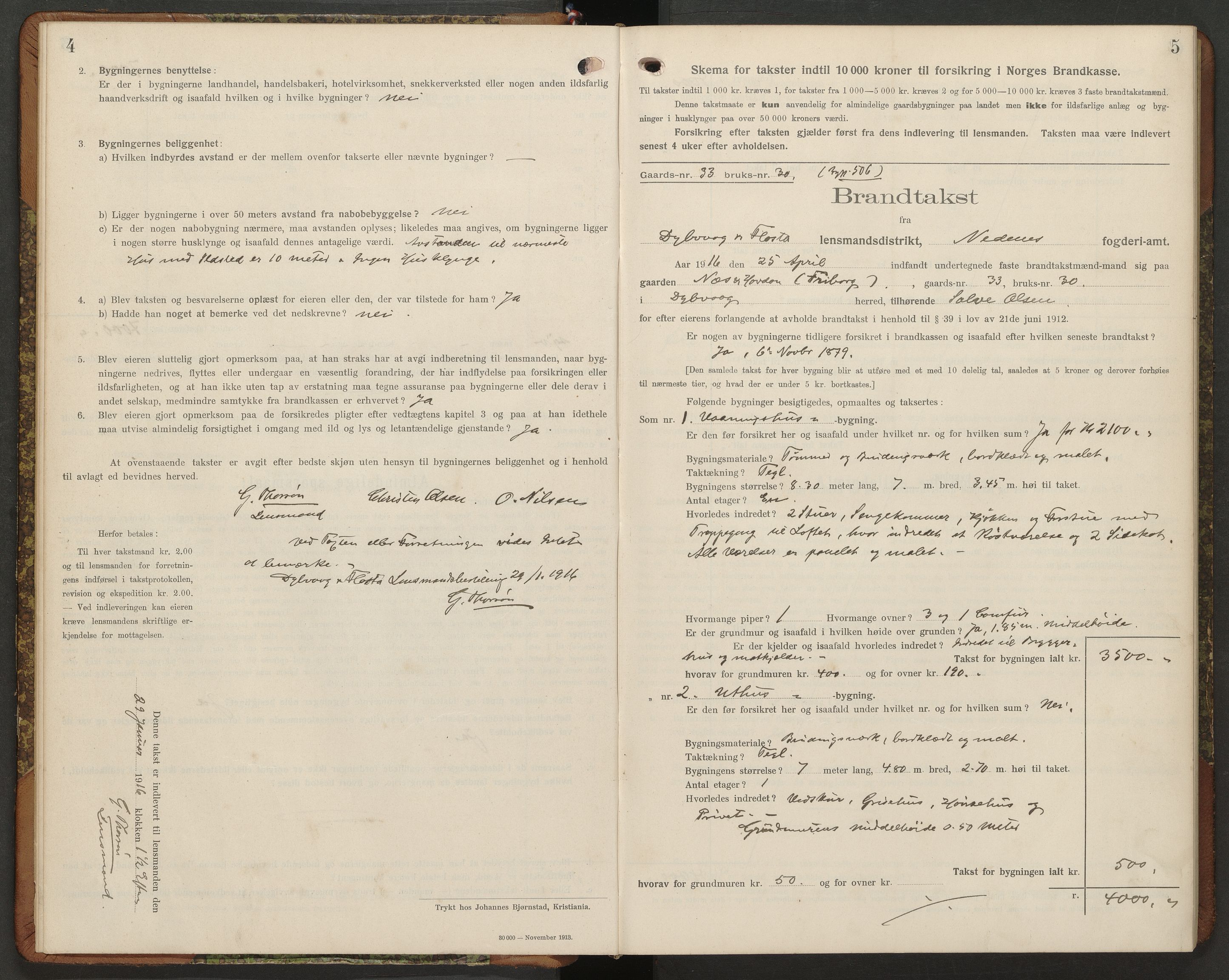 Norges Brannkasse Dypvåg og Flosta, AV/SAK-2241-0008/F/Fa/L0007: Branntakstprotokoll nr. 7 med gårdsnavnregister, 1916-1927