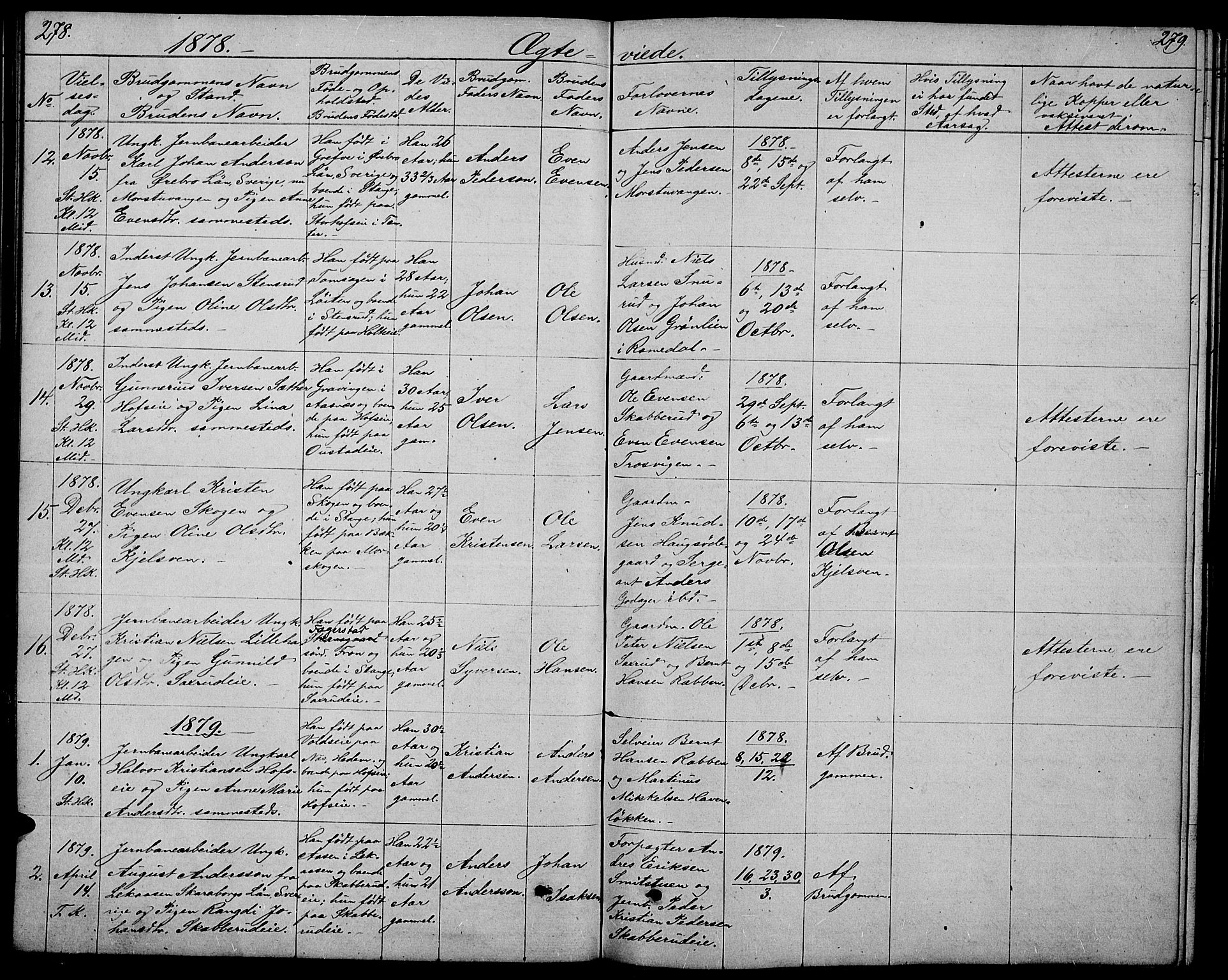 Stange prestekontor, SAH/PREST-002/L/L0005: Parish register (copy) no. 5, 1861-1881, p. 278-279