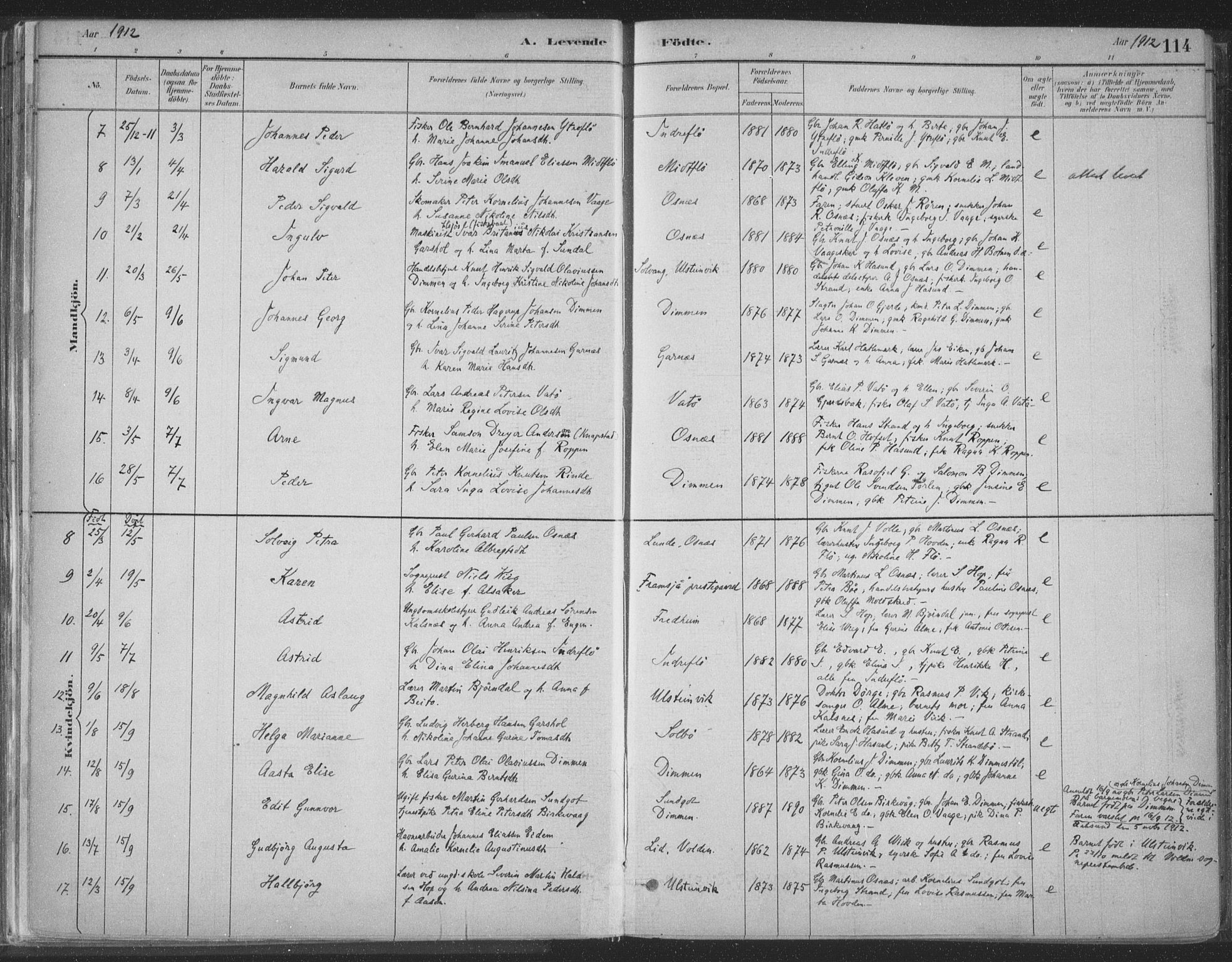 Ministerialprotokoller, klokkerbøker og fødselsregistre - Møre og Romsdal, SAT/A-1454/509/L0106: Parish register (official) no. 509A04, 1883-1922, p. 114