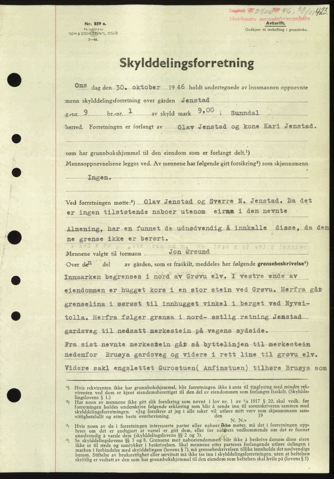 Nordmøre sorenskriveri, AV/SAT-A-4132/1/2/2Ca: Mortgage book no. A103, 1946-1947, Diary no: : 2500/1946