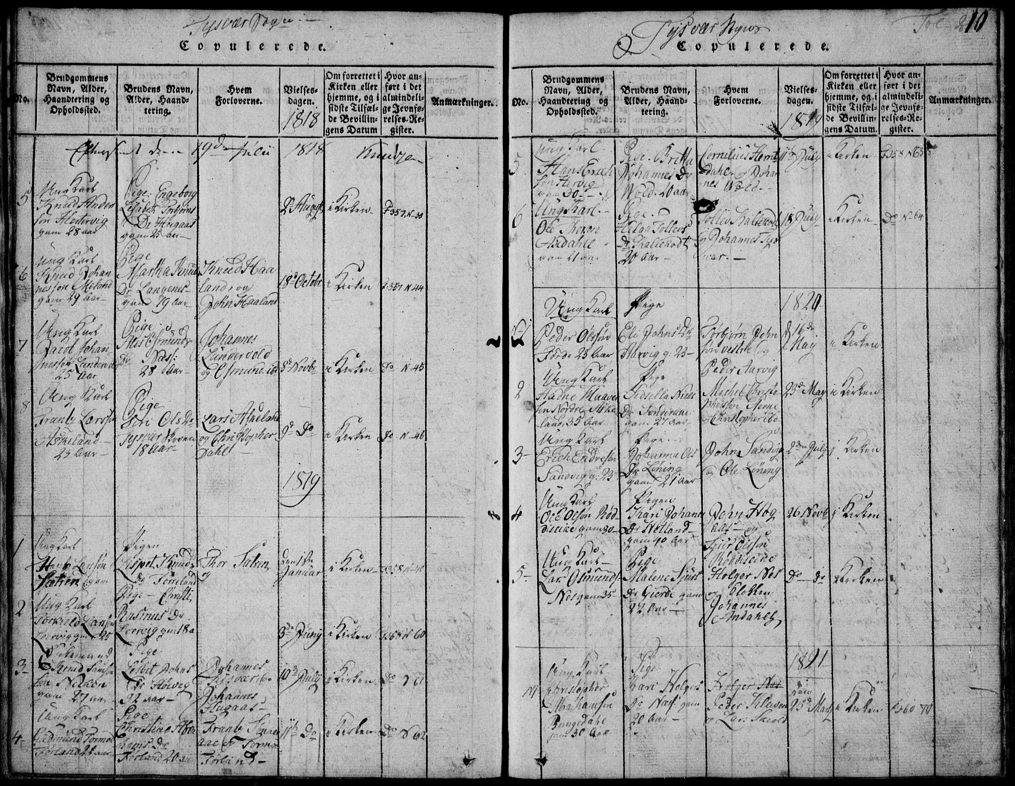 Skjold sokneprestkontor, SAST/A-101847/H/Ha/Hab/L0002: Parish register (copy) no. B 2 /1, 1815-1830, p. 210