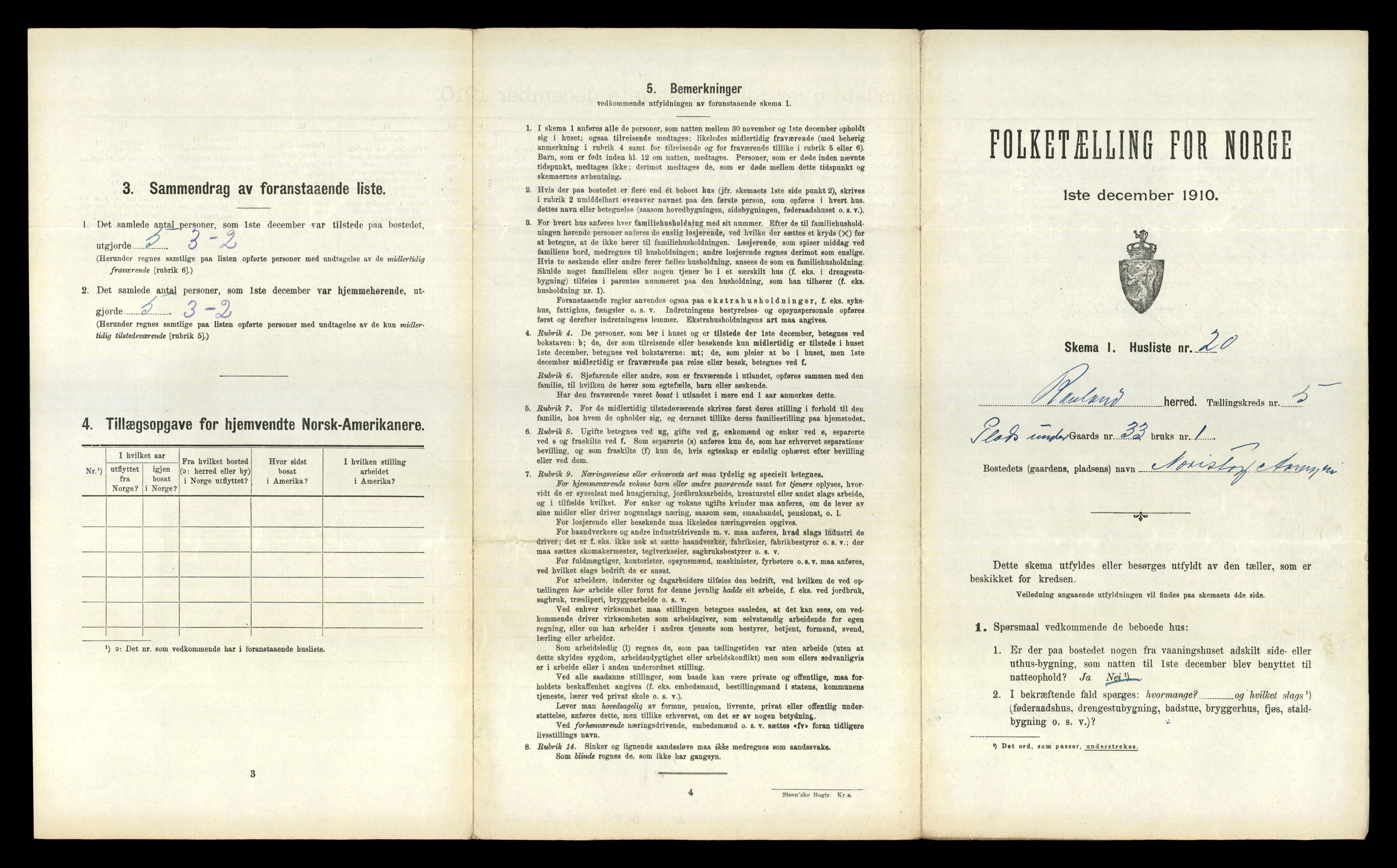 RA, 1910 census for Rauland, 1910, p. 193