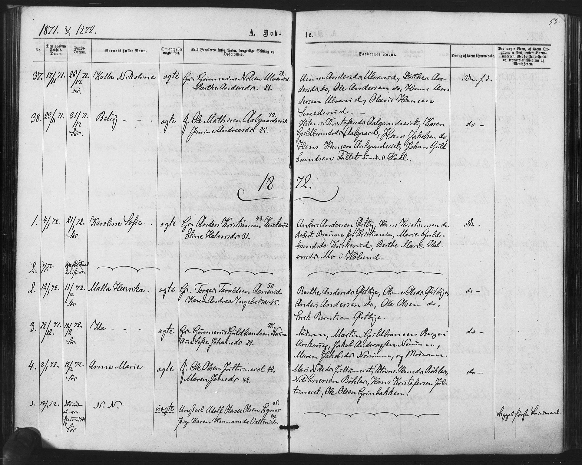 Sørum prestekontor Kirkebøker, SAO/A-10303/F/Fa/L0006: Parish register (official) no. I 6, 1864-1877, p. 58