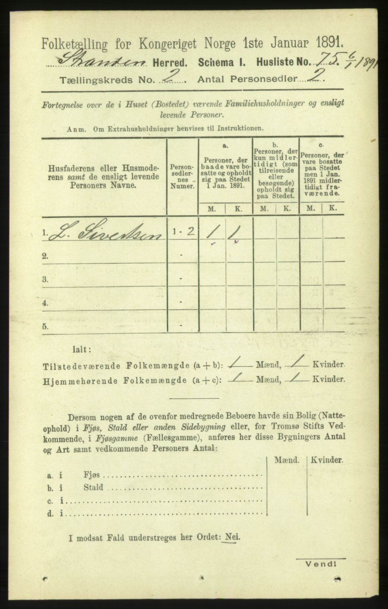 RA, 1891 census for 1525 Stranda, 1891, p. 271