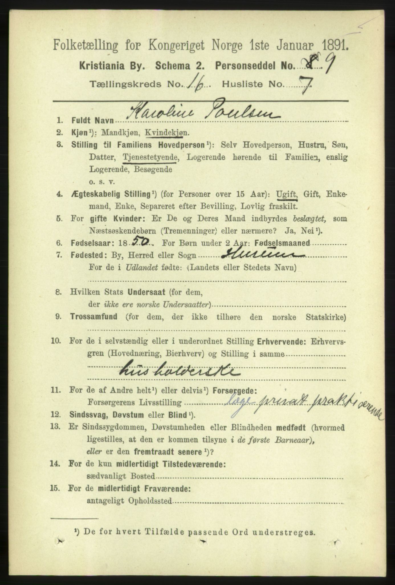 RA, 1891 census for 0301 Kristiania, 1891, p. 7244