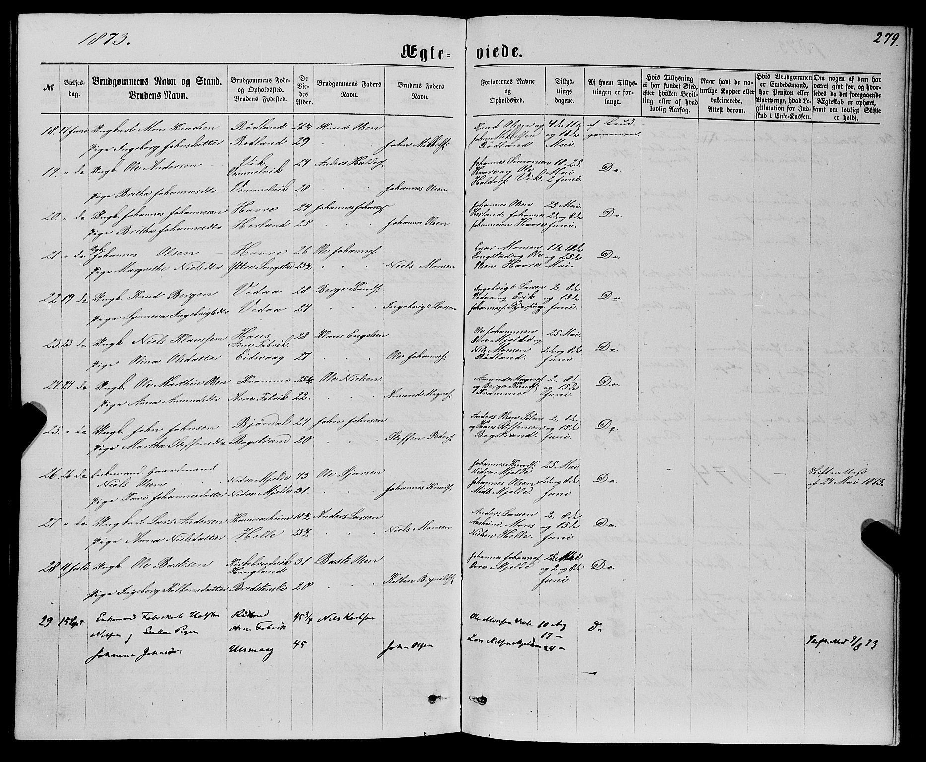 Haus sokneprestembete, SAB/A-75601/H/Haa: Parish register (official) no. A 18, 1871-1877, p. 279