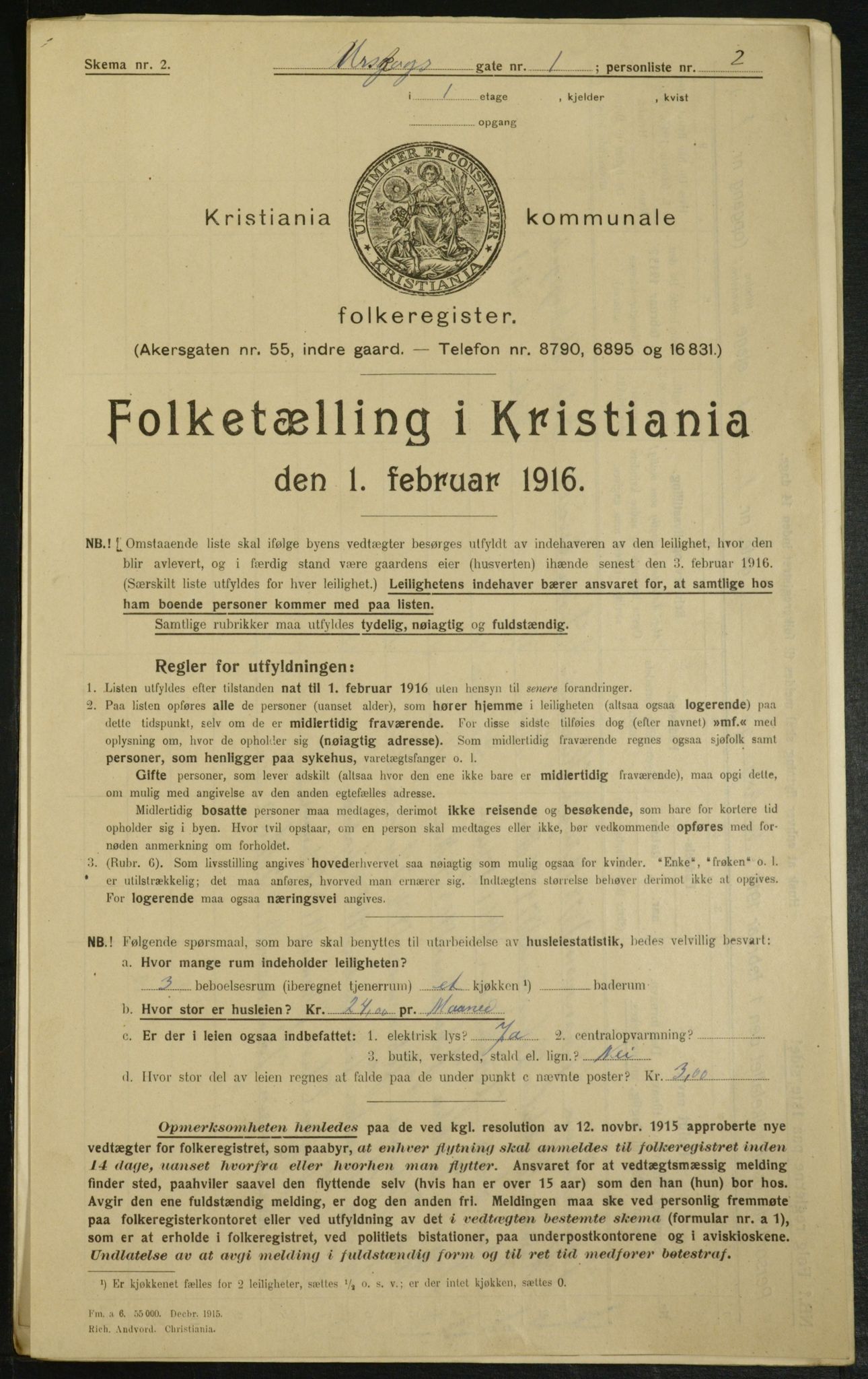 OBA, Municipal Census 1916 for Kristiania, 1916, p. 2636