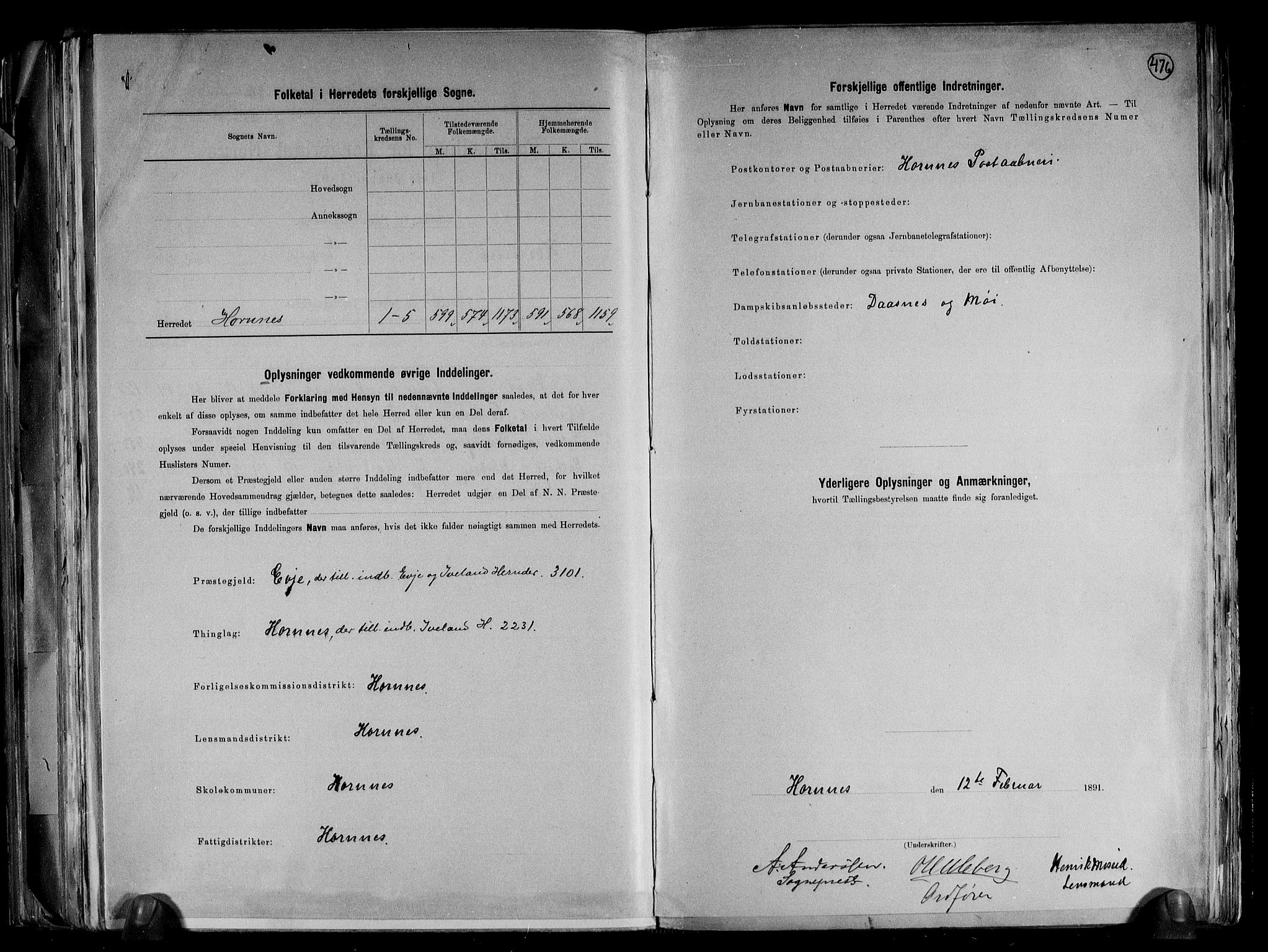 RA, 1891 census for 0936 Hornnes, 1891, p. 3