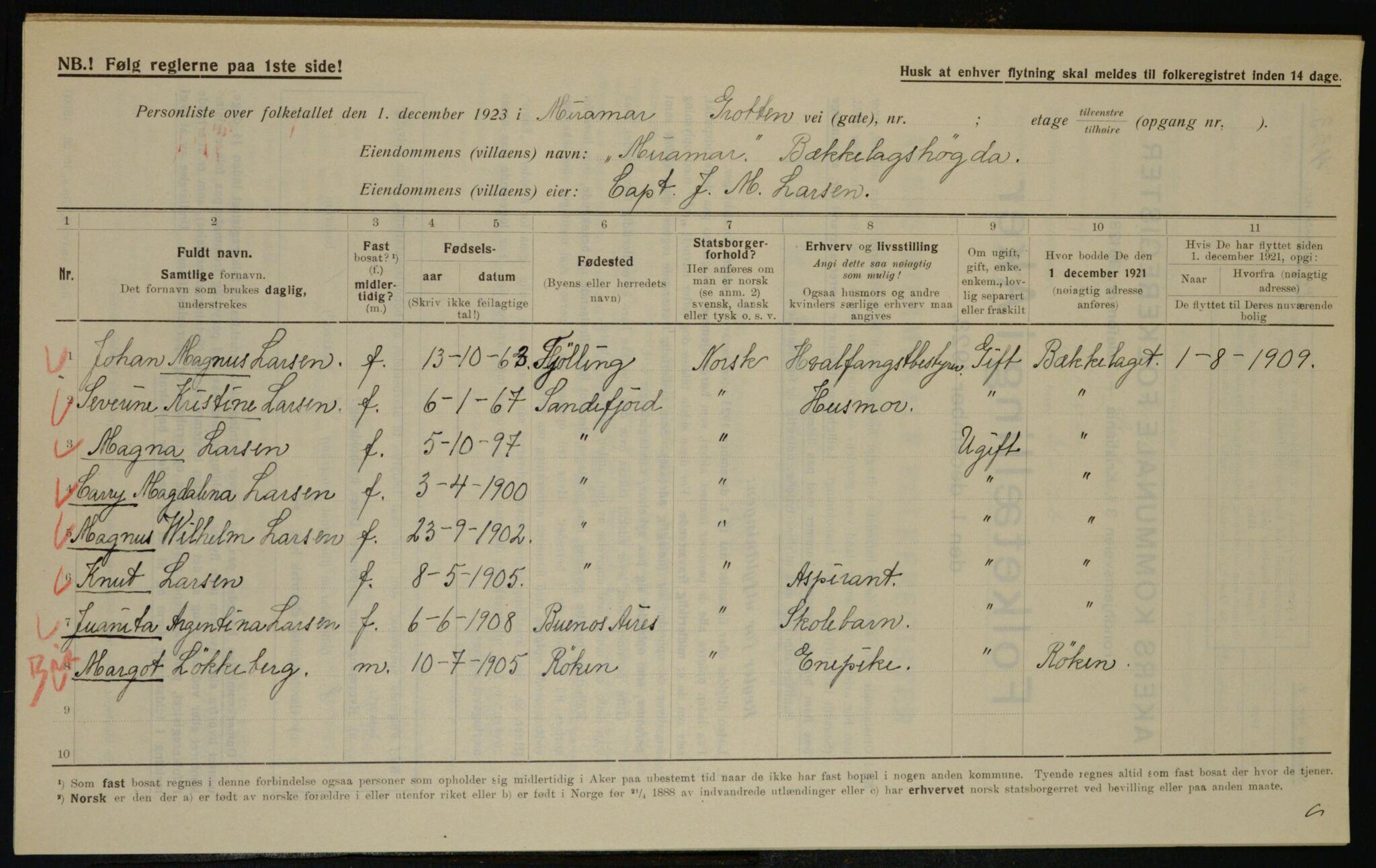 , Municipal Census 1923 for Aker, 1923, p. 39226