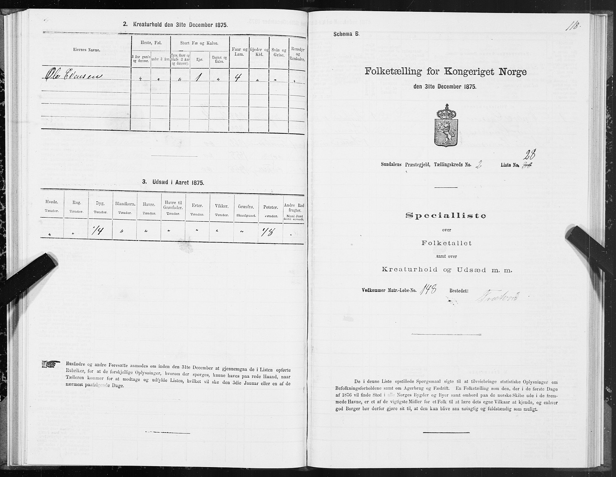 SAT, 1875 census for 1563P Sunndal, 1875, p. 1118