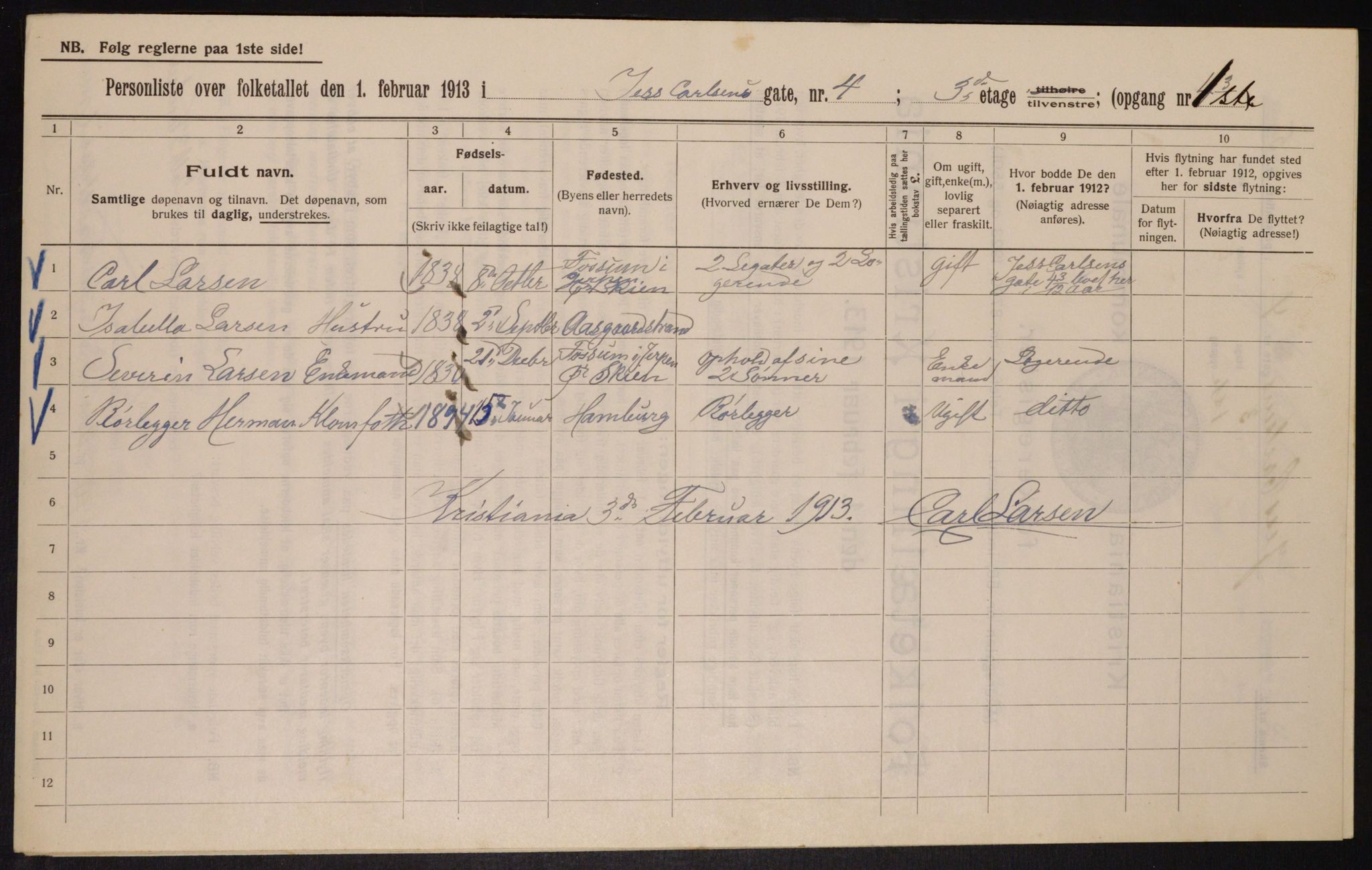 OBA, Municipal Census 1913 for Kristiania, 1913, p. 46761