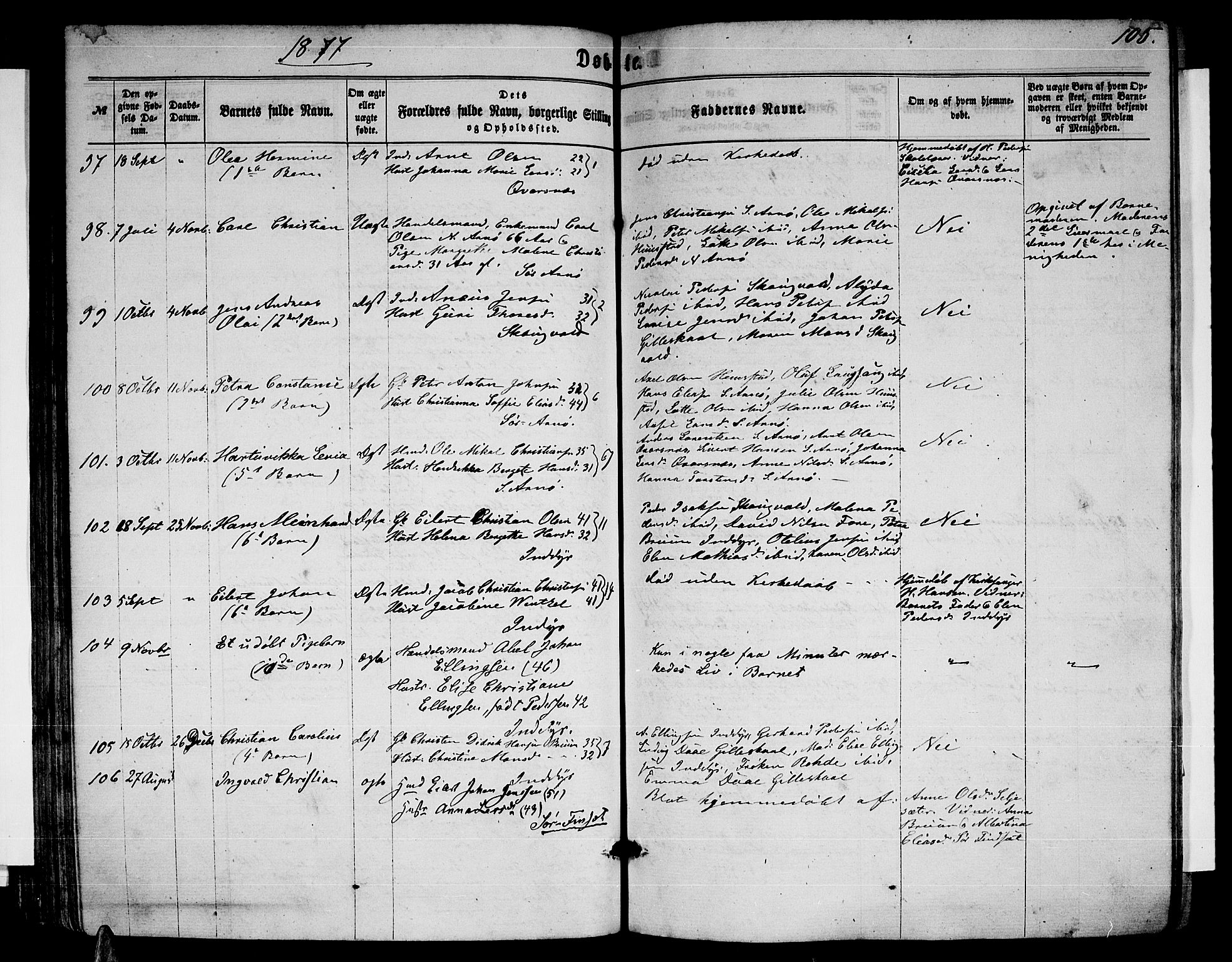 Ministerialprotokoller, klokkerbøker og fødselsregistre - Nordland, AV/SAT-A-1459/805/L0107: Parish register (copy) no. 805C03, 1862-1885, p. 105