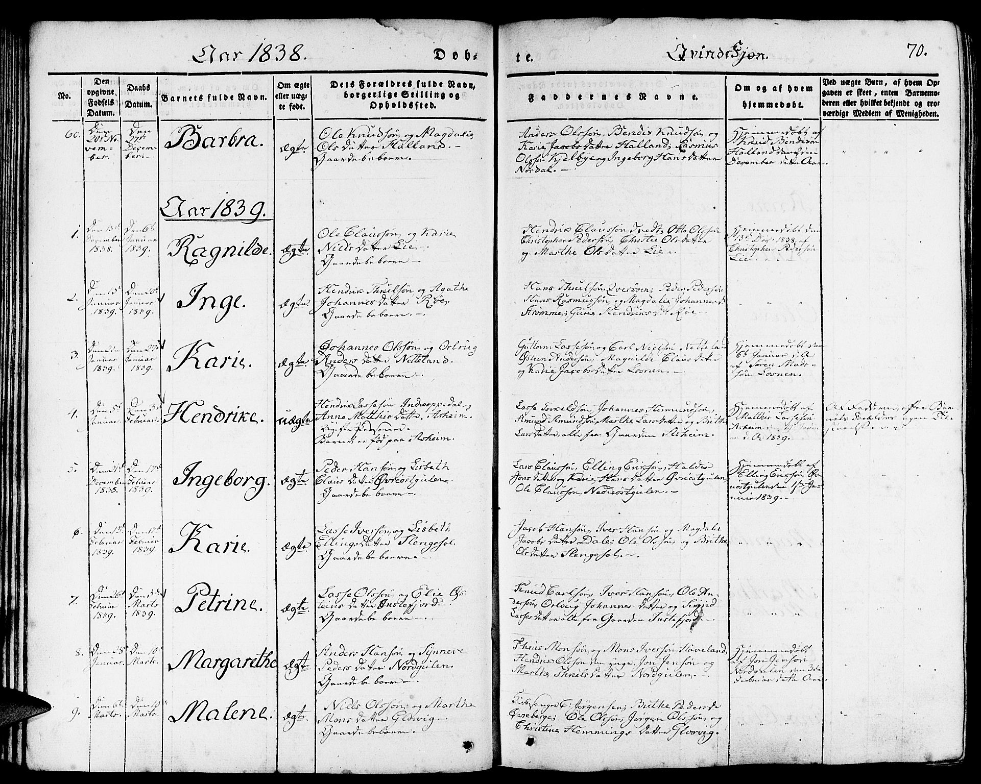 Gulen sokneprestembete, SAB/A-80201/H/Haa/Haaa/L0020: Parish register (official) no. A 20, 1837-1847, p. 70