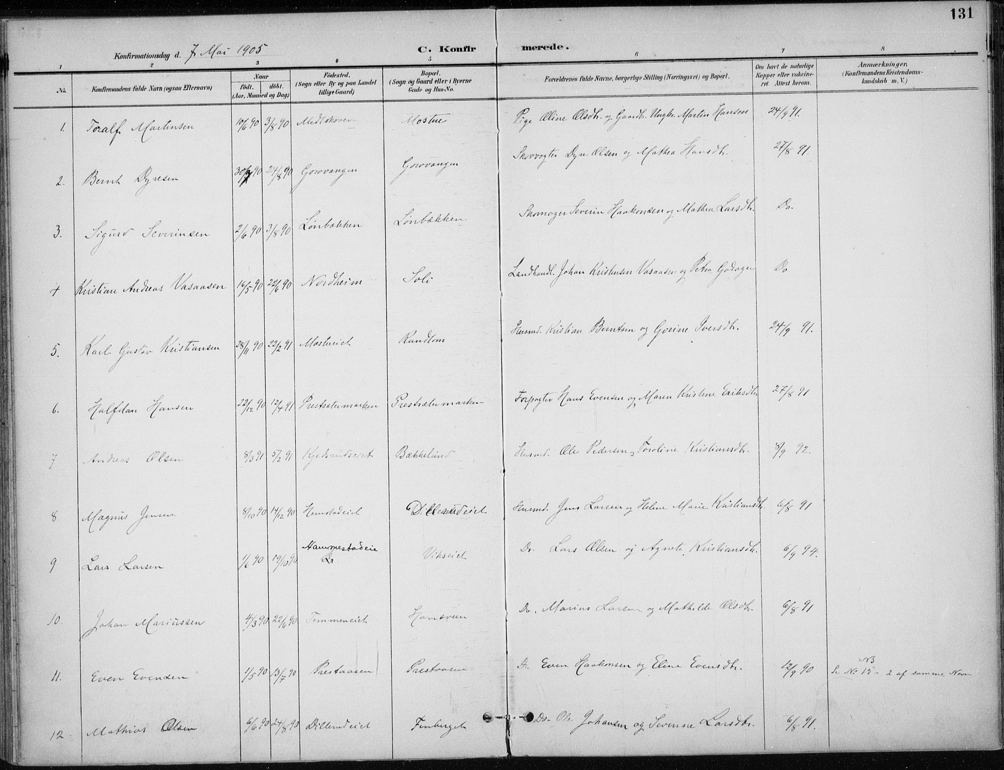 Stange prestekontor, SAH/PREST-002/K/L0023: Parish register (official) no. 23, 1897-1920, p. 131