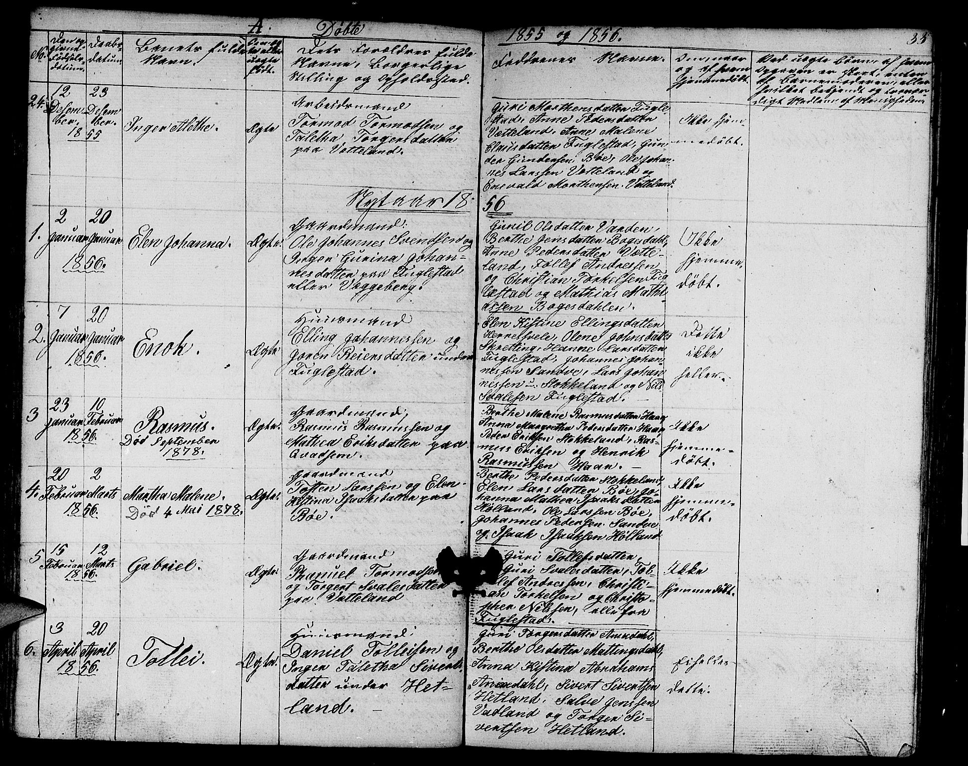 Eigersund sokneprestkontor, SAST/A-101807/S09/L0003: Parish register (copy) no. B 3, 1846-1875, p. 33