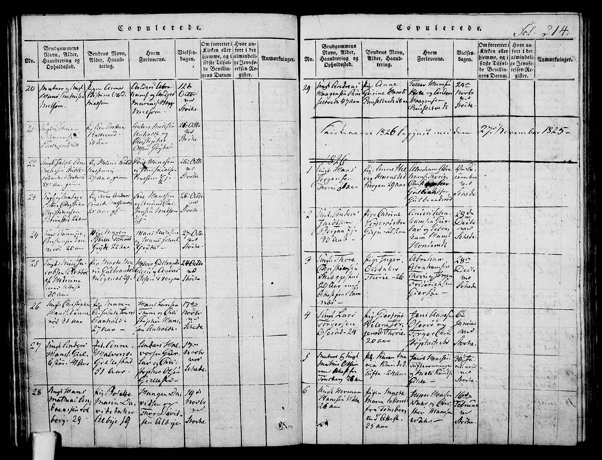 Stokke kirkebøker, AV/SAKO-A-320/F/Fa/L0005: Parish register (official) no. I 5, 1815-1826, p. 214