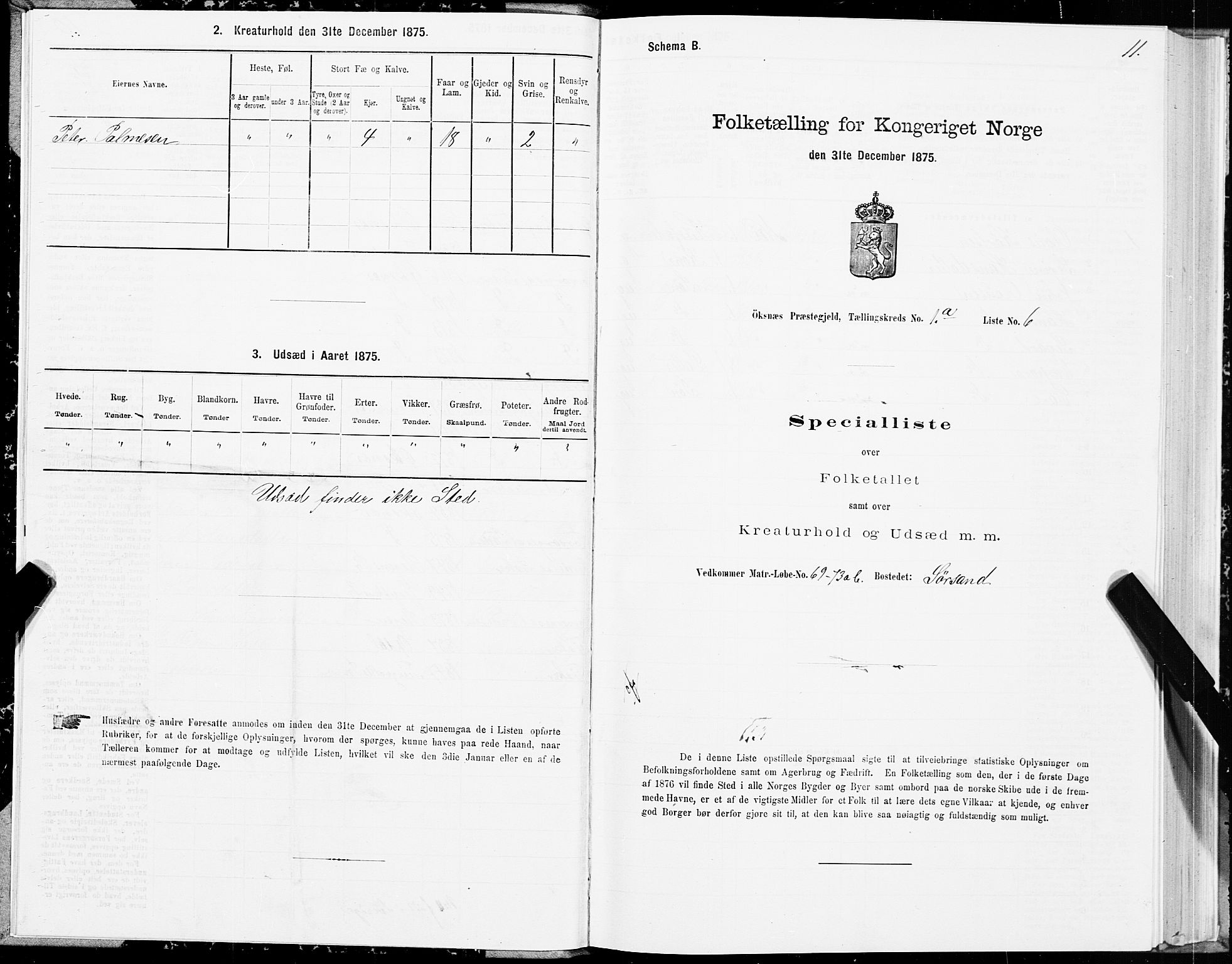 SAT, 1875 census for 1868P Øksnes, 1875, p. 1011