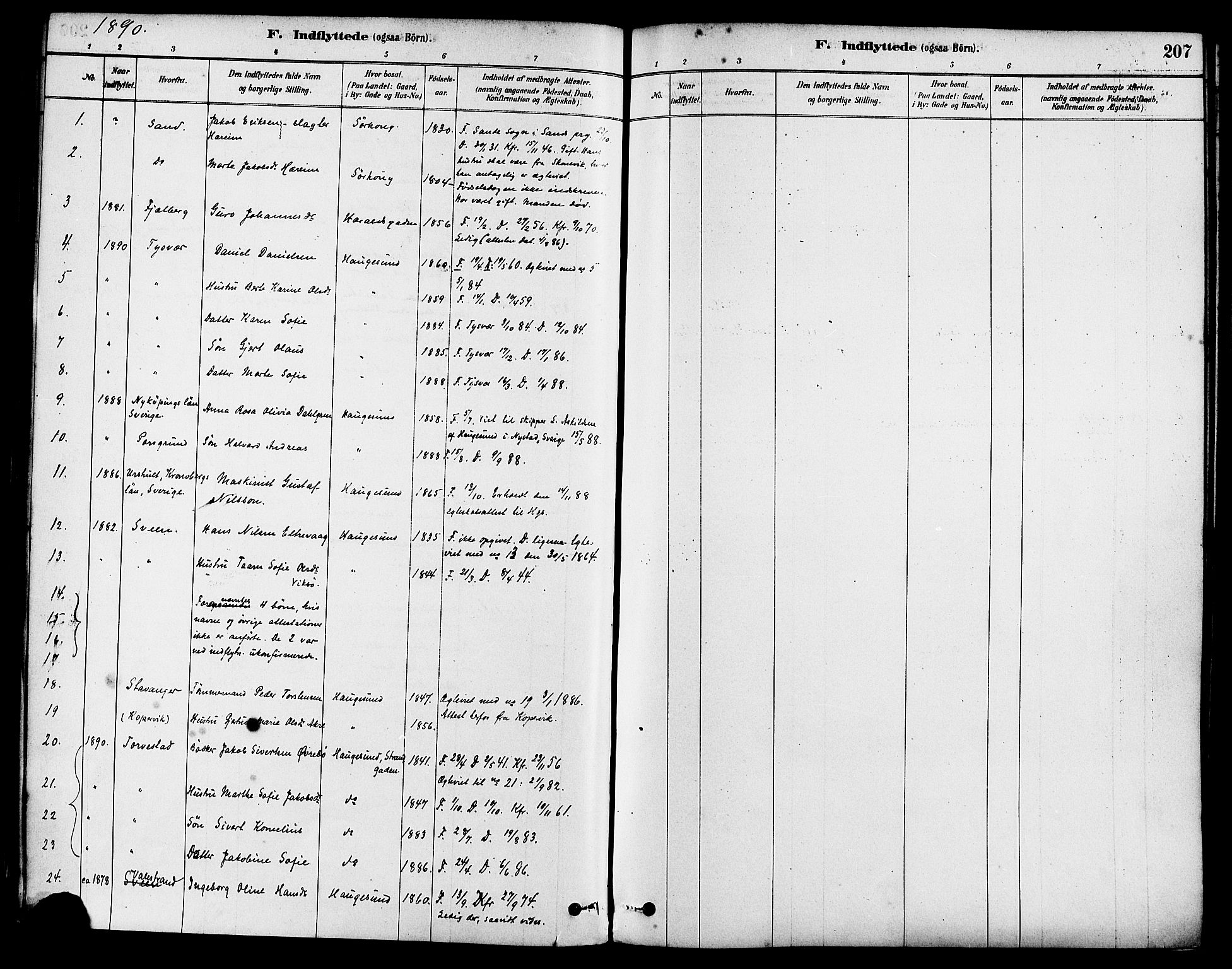 Haugesund sokneprestkontor, AV/SAST-A -101863/H/Ha/Haa/L0003: Parish register (official) no. A 3, 1885-1890, p. 207