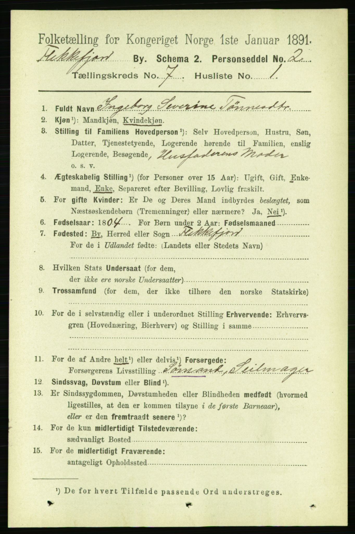 RA, 1891 census for 1004 Flekkefjord, 1891, p. 1283