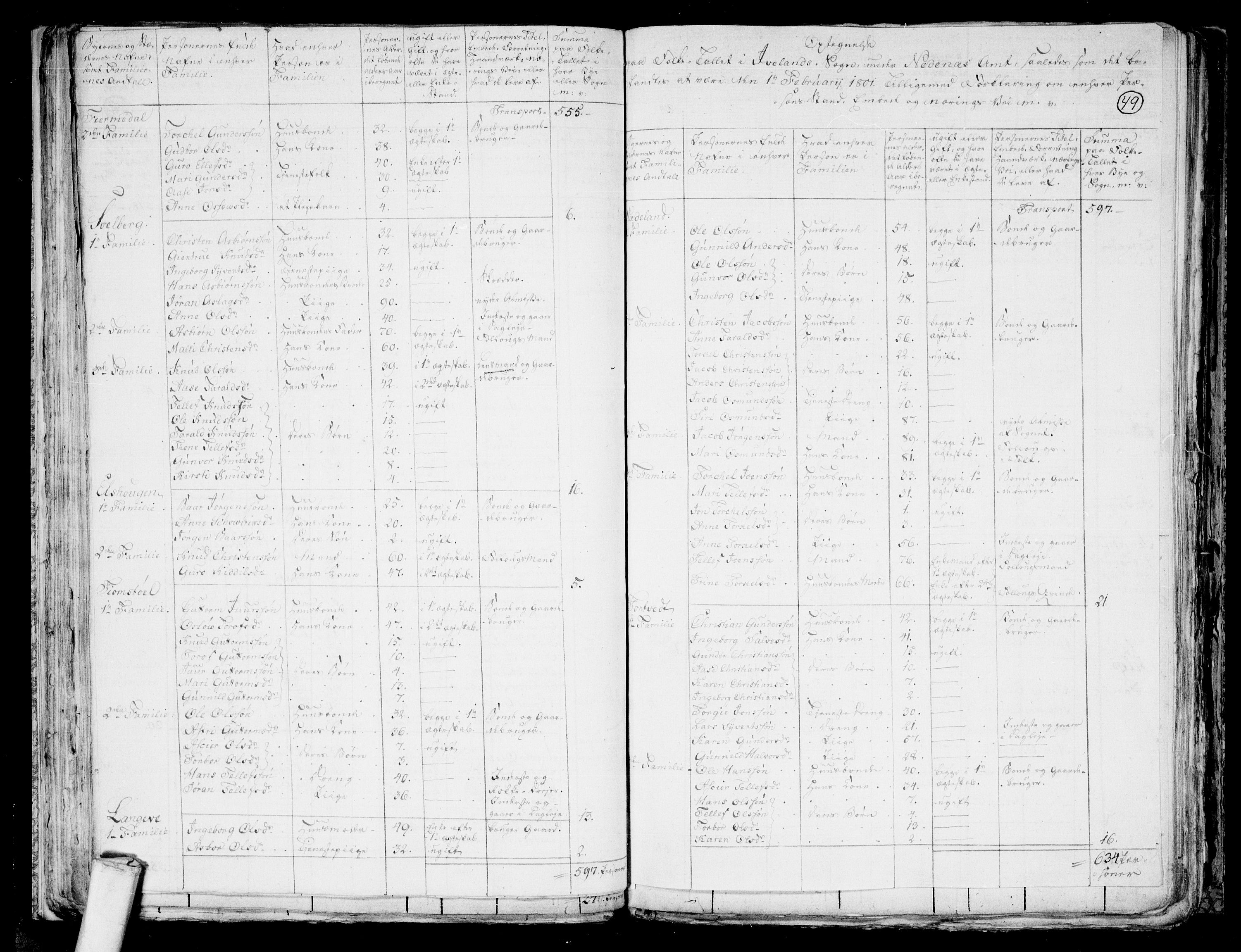 RA, 1801 census for 0934P Evje, 1801, p. 48b-49a