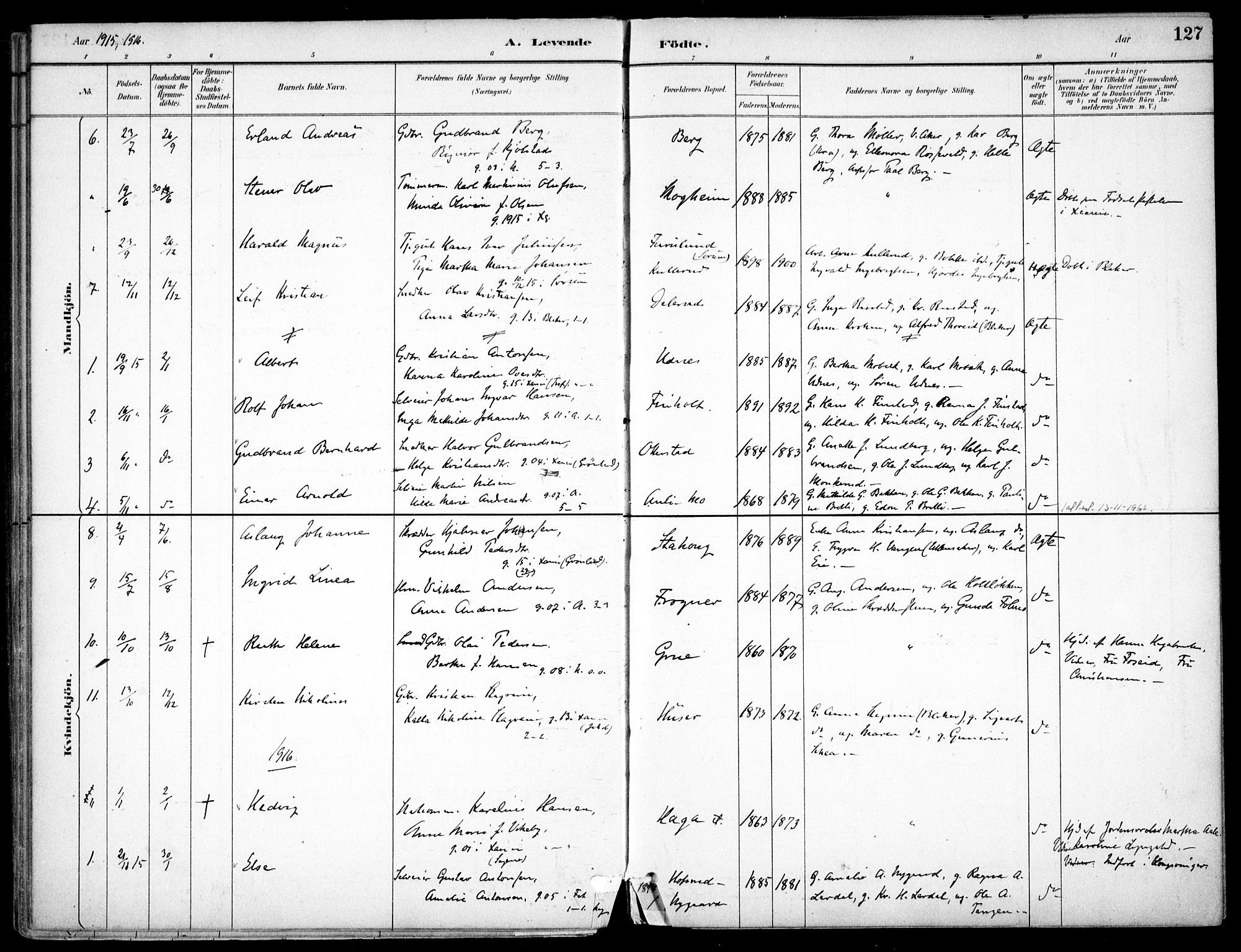 Nes prestekontor Kirkebøker, SAO/A-10410/F/Fc/L0002: Parish register (official) no. IIi 2, 1882-1916, p. 127