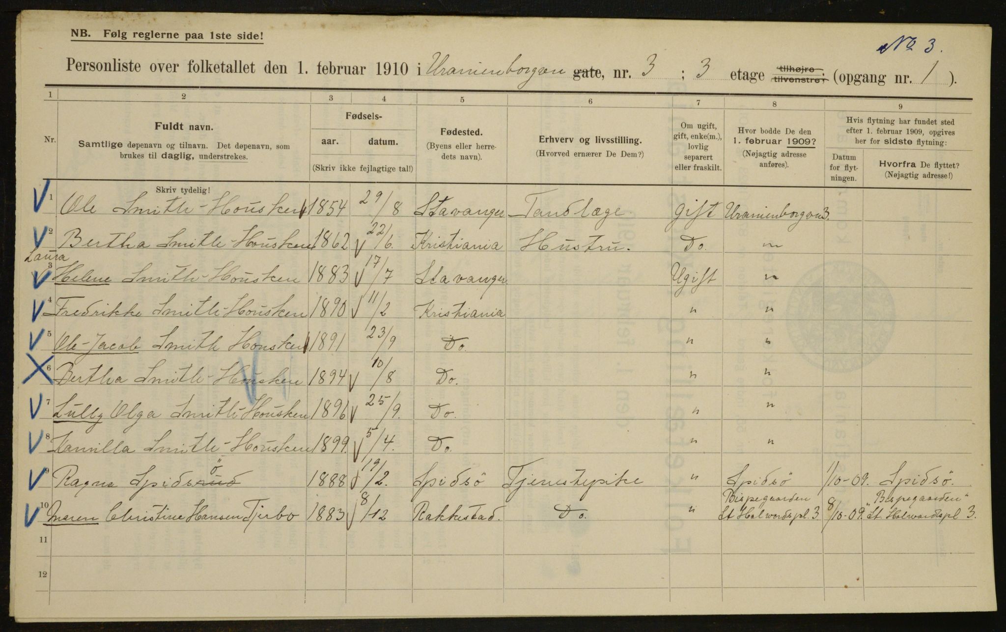 OBA, Municipal Census 1910 for Kristiania, 1910, p. 114098