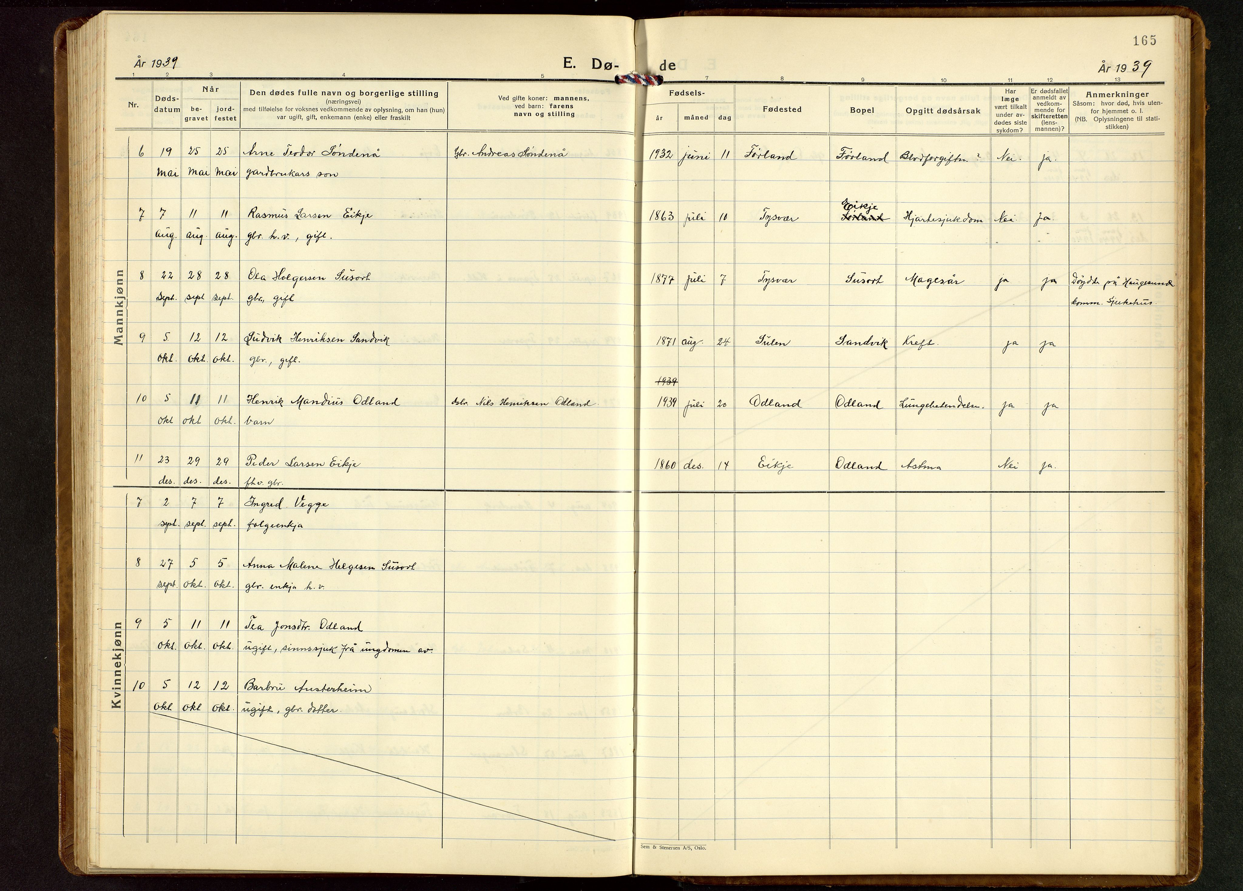 Tysvær sokneprestkontor, AV/SAST-A -101864/H/Ha/Hab/L0006: Parish register (copy) no. B 6, 1932-1946, p. 165