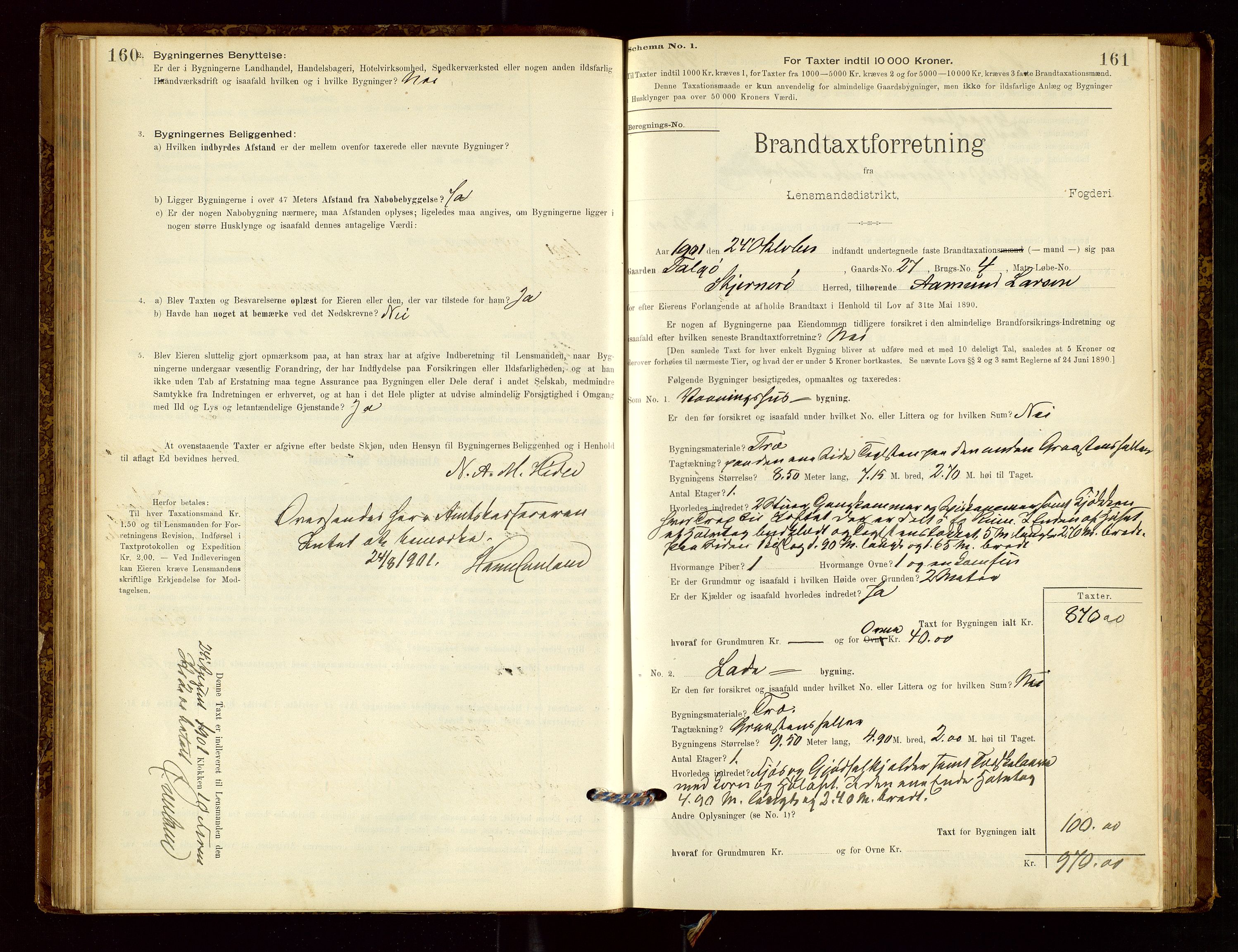 Nedstrand lensmannskontor, AV/SAST-A-100236/Gob/L0001: "Brandtaxationsprotokol for Nerstrand Lensmandsdistrikt Ryfylke fogderi", 1895-1915, p. 160-161