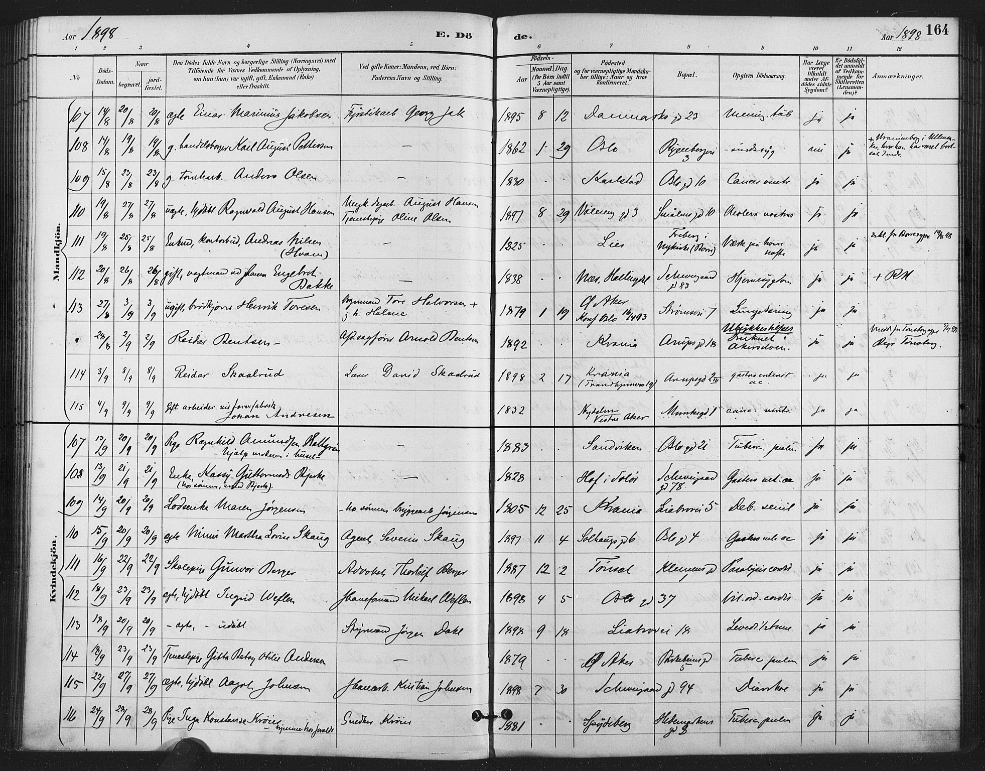 Gamlebyen prestekontor Kirkebøker, SAO/A-10884/F/Fa/L0009: Parish register (official) no. 9, 1888-1909, p. 164