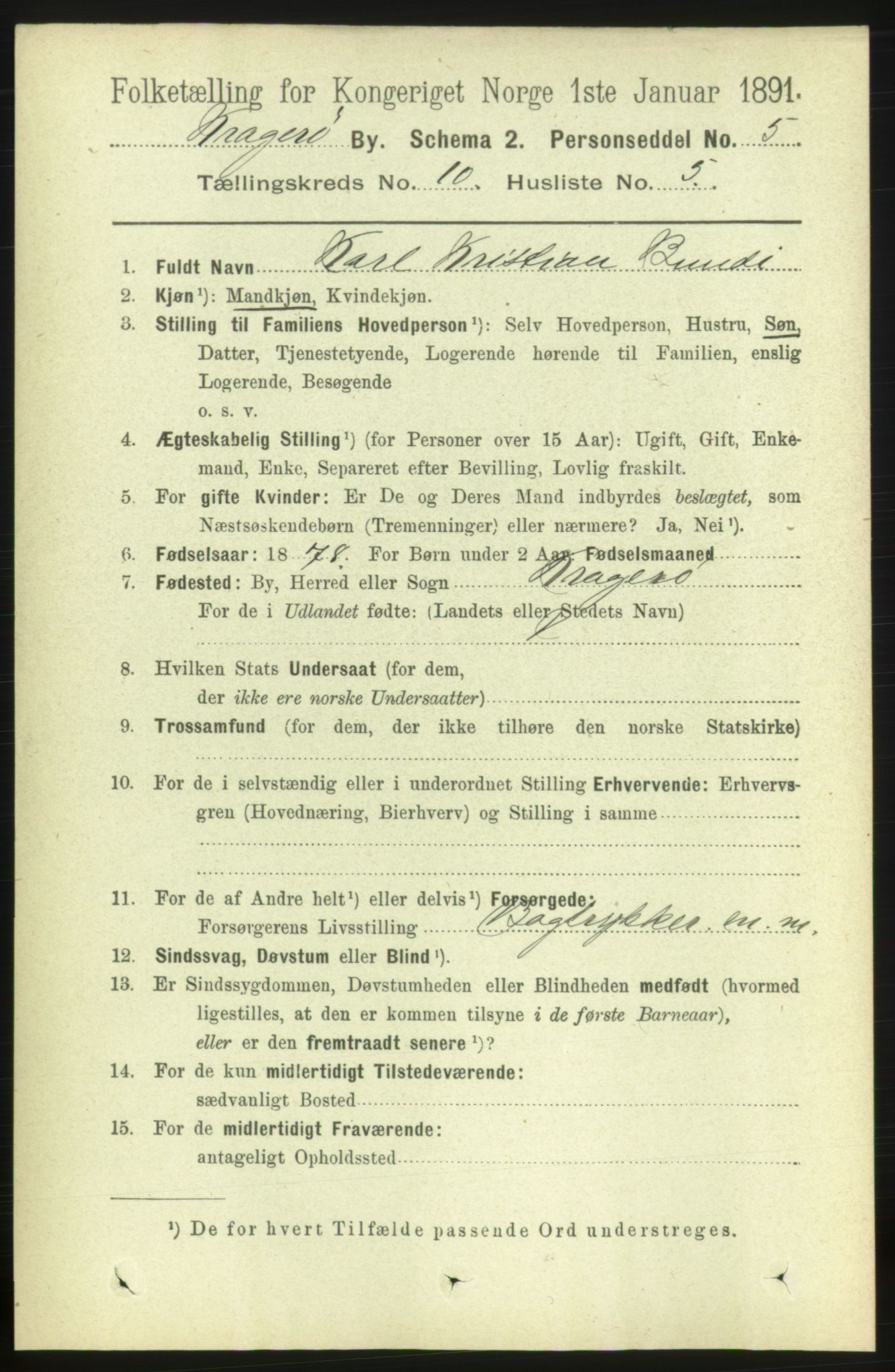 RA, 1891 census for 0801 Kragerø, 1891, p. 3785