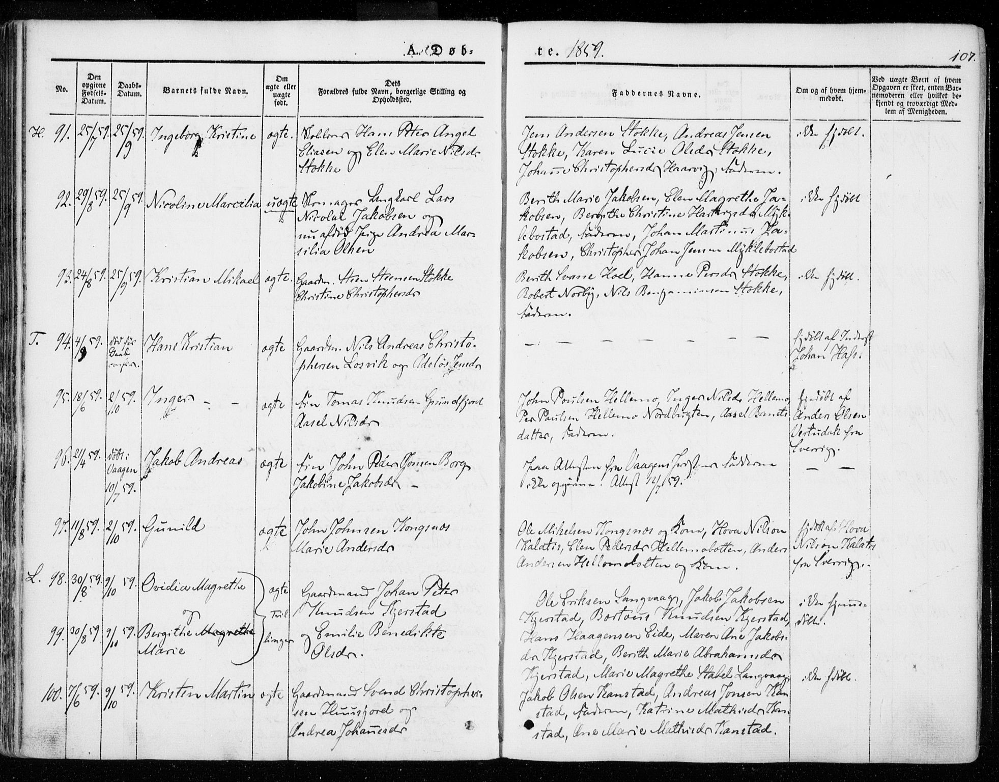 Ministerialprotokoller, klokkerbøker og fødselsregistre - Nordland, AV/SAT-A-1459/872/L1033: Parish register (official) no. 872A08, 1840-1863, p. 107