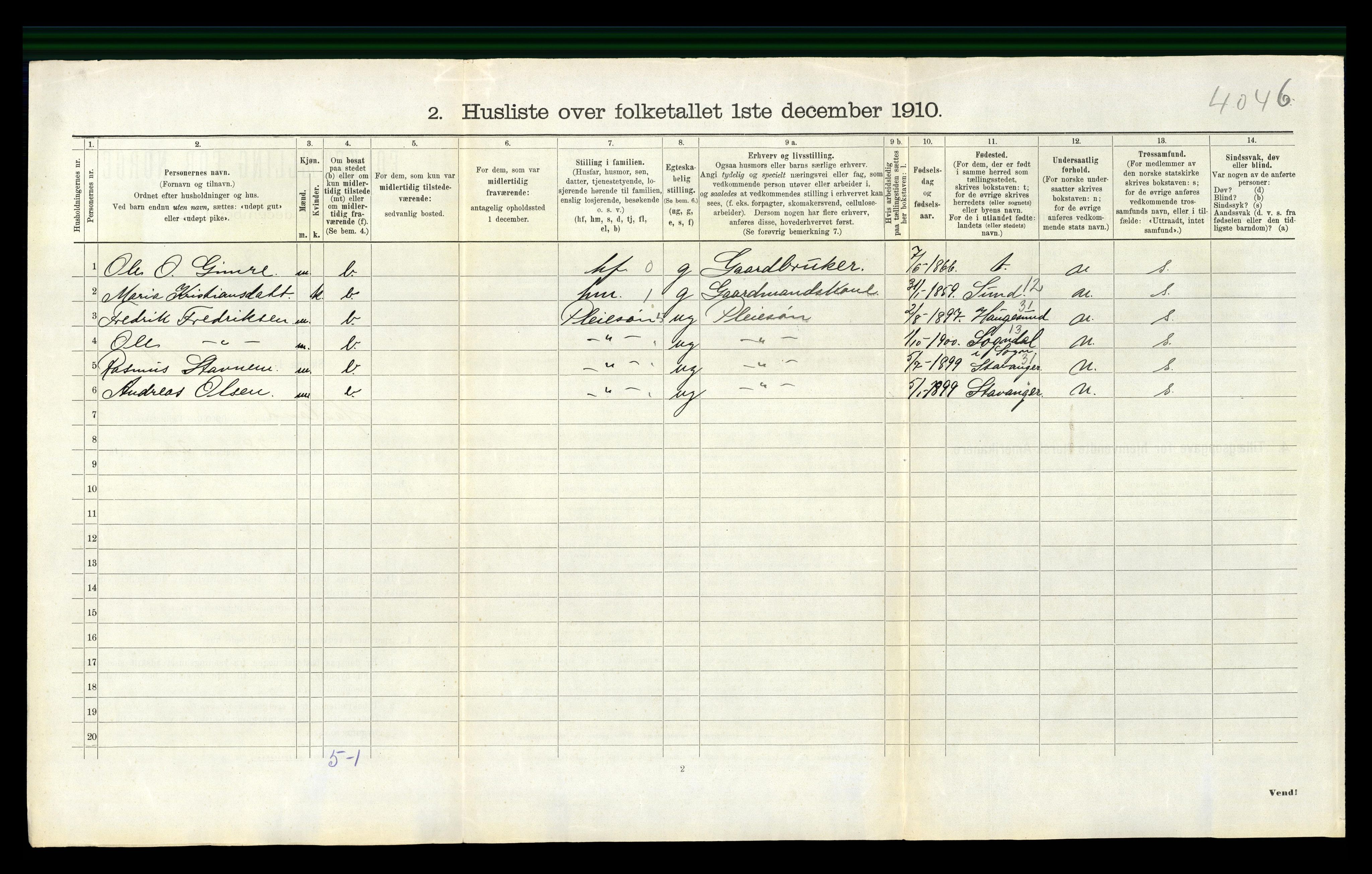 RA, 1910 census for Håland, 1910, p. 904